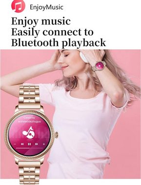 findtime Smartwatch (1,09 Zoll, Android iOS), Damen armkette rosegold silber schmuck armreif edelstahl pulsmesser