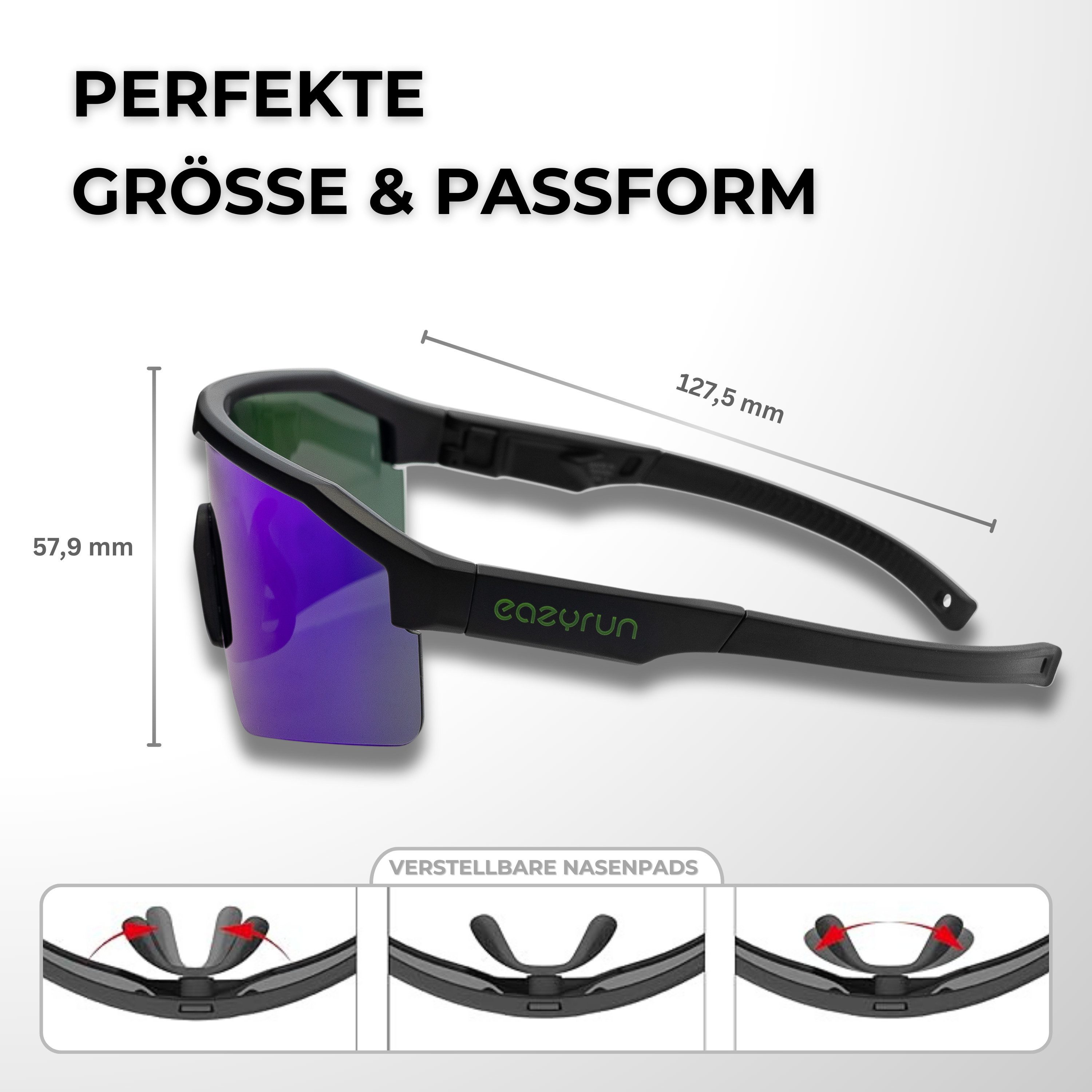 EyeAm Fahrradbrille, Sportbrille, Unisex Design, Für Sport, Rad, Laufen, MTB & Outdoor, (Modell: EAZYRUN), UV-Schutz 400