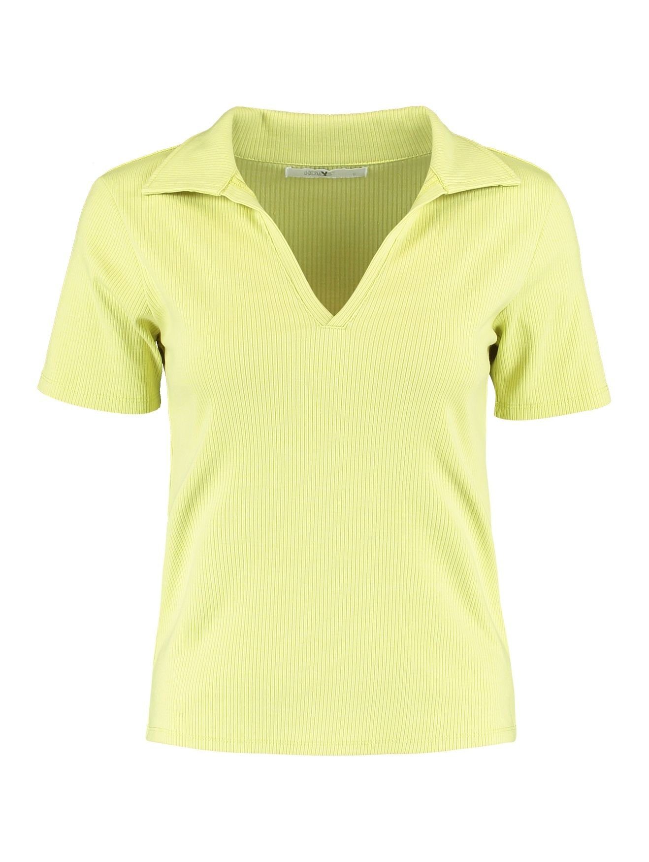 Geripptes V-AusschnittT-Shirt Bluse Kurzarm T-Shirt VICKY 5079 Gelb Poloshirt HaILY\'S in