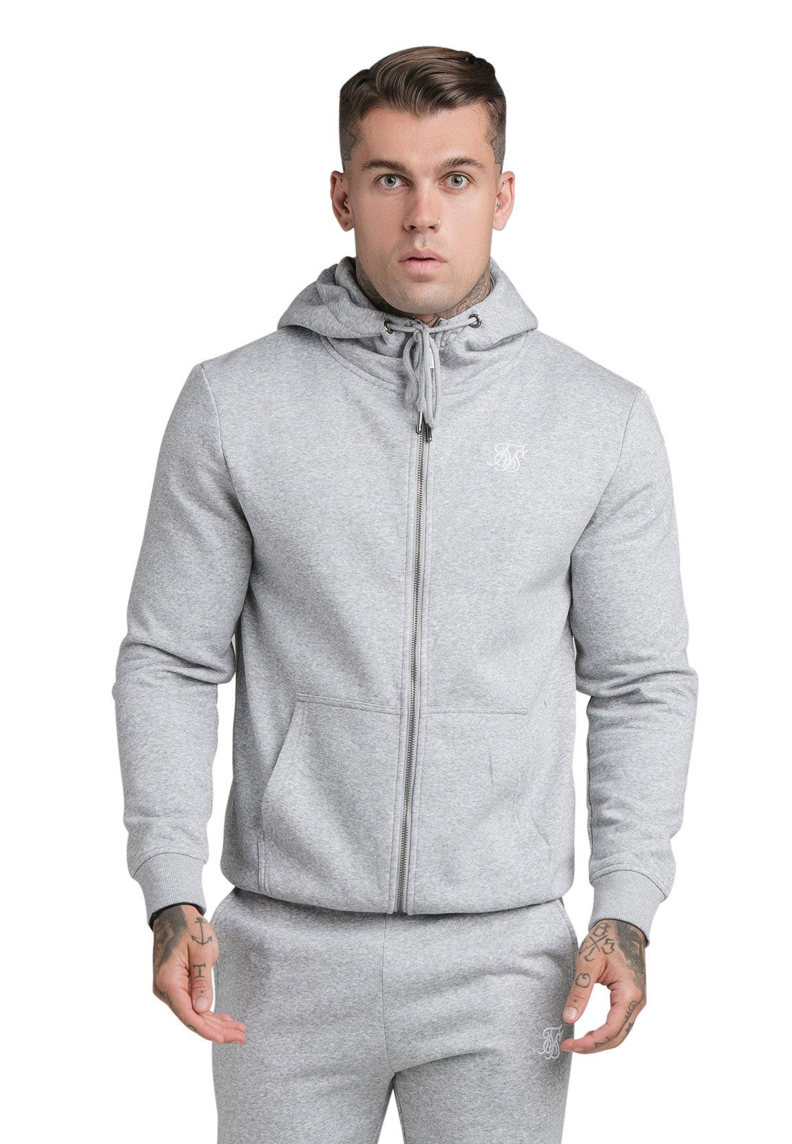 Siksilk Sweater SikSilk Zipper Herren CORE ZIP FUNNEL NECK HOODIE SS-18909 Grey Marl
