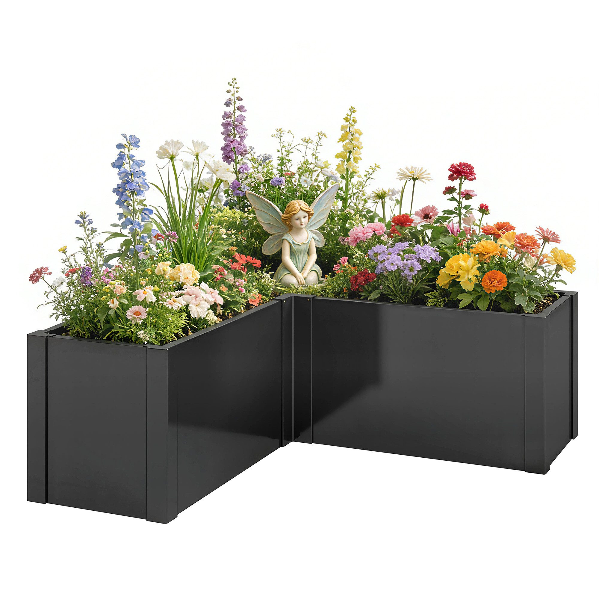 Outsunny Hochbeet Frühbeet Gartenbeet Pflanzkübel Pflanzkasten (witterungsbeständig Pflanzbeet, 1 St., L-förmig Blumenhochbeet), aus Verzinkter Stahl, für Terrasse & Garten, 150 x 150 x 55 cm