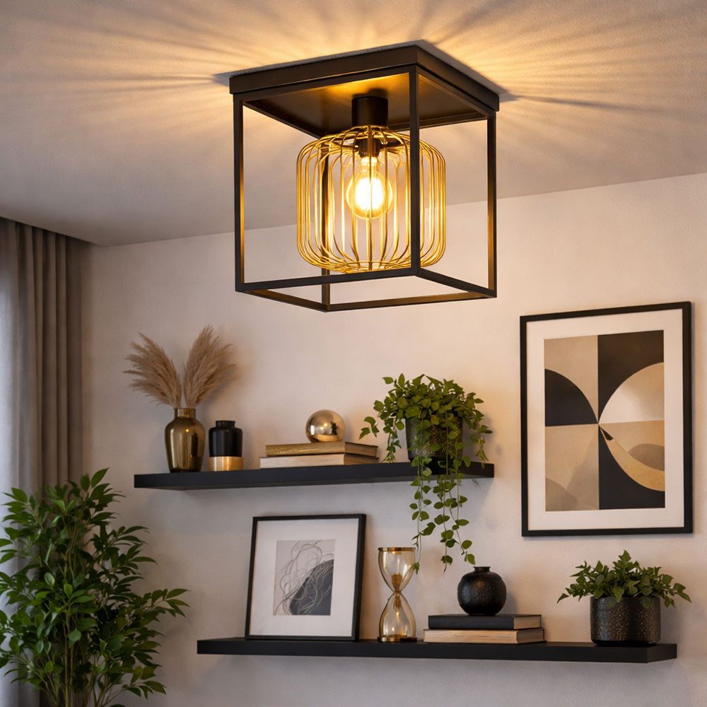 FISCHER & HONSEL Deckenleuchte, Leuchtmittel nicht inklusive, Deckenleuchte Wohnzimmerlampe Deckenlampe Metall Schwarz Gold L 23 cm