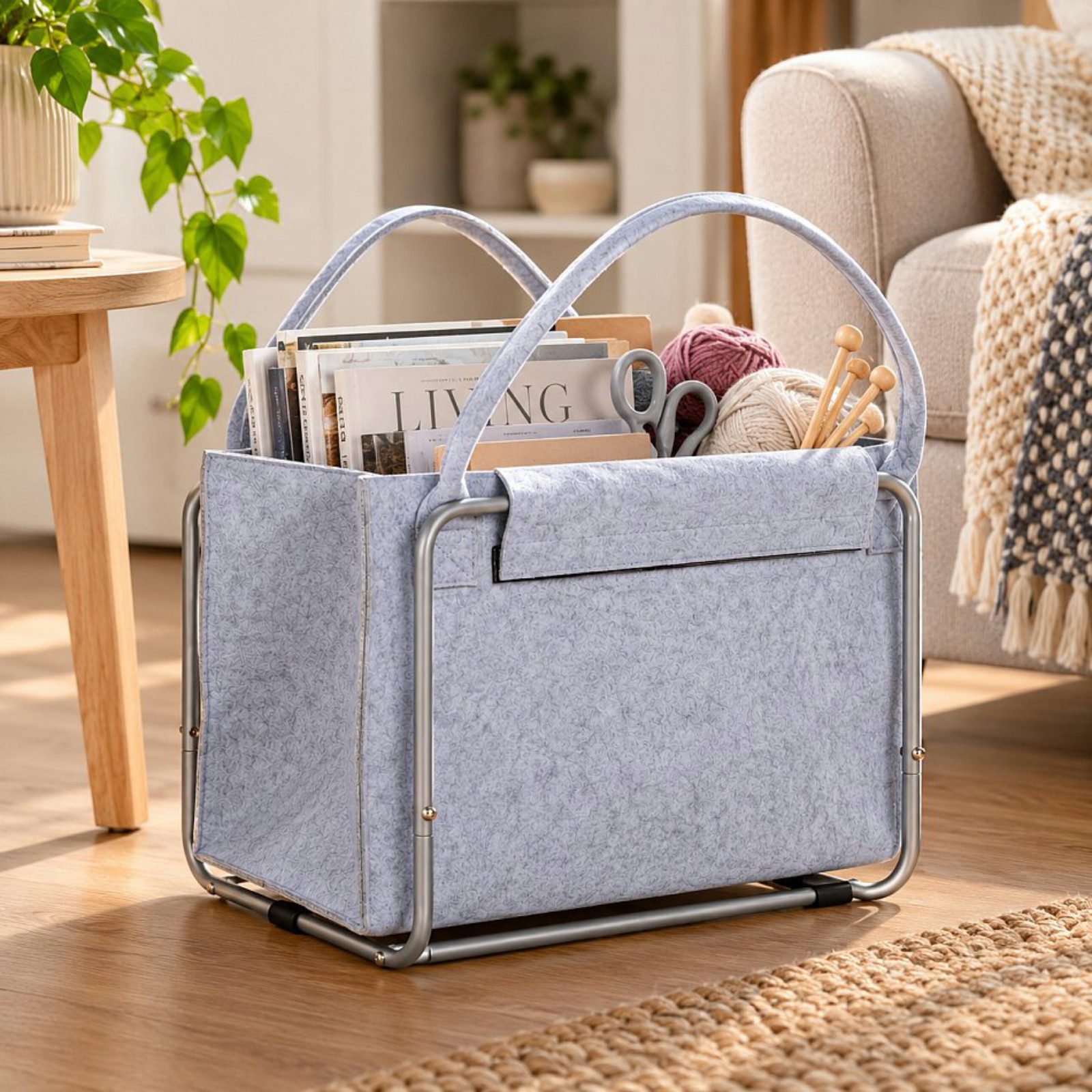 Haushalt International Im- und Export GmbH Zeitungsständer Magazinständer Zeitschriftenständer Tasche Filz (Stück, 1 St., Packung), 45x30x38cm, Tragehenkel, Metallgestell, Klettverschluss