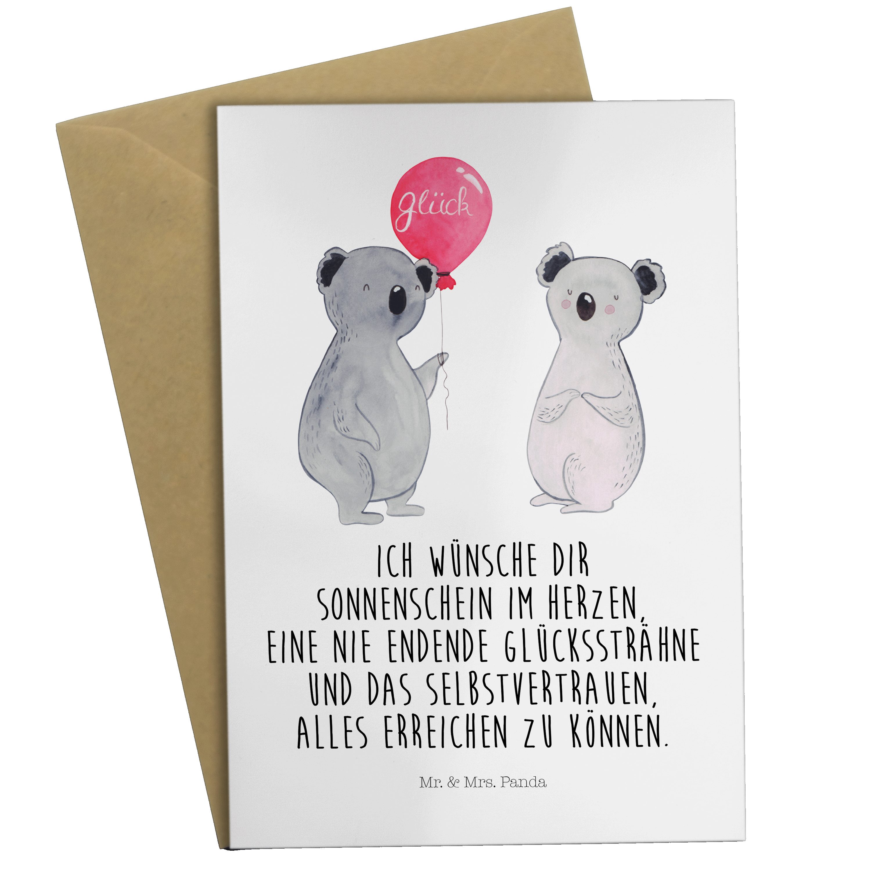 Mrs. Luftballon Mr. & Hoc Panda Geburtstagskarte, - Weiß Geschenk, Klappkarte, - Koala Grußkarte