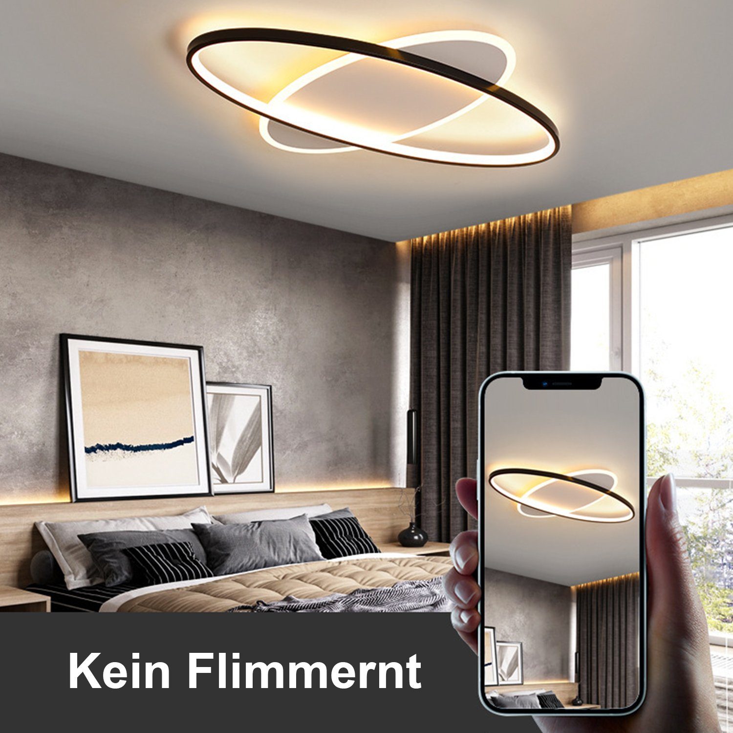 Deckenbeleuchtung, Esszimmerlampe, Modernes Design, Deckenleuchte, ovales Einstellbare LED 3 Schlafzimmerlampe, Deckenleuchten, Vicbuy Wohnzimmerlampe,Stufenlos Farben Fernbedienung mit Dimmbar, einstellbaren Helligkeiten Deckenlampe, Büroalampe