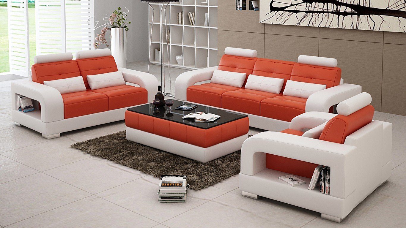 JVmoebel Sofa Schwarz-weiße Luxus Sofagarnitur 3+1+1 Sitzer stilvoll Neu, Made in Europe Orange