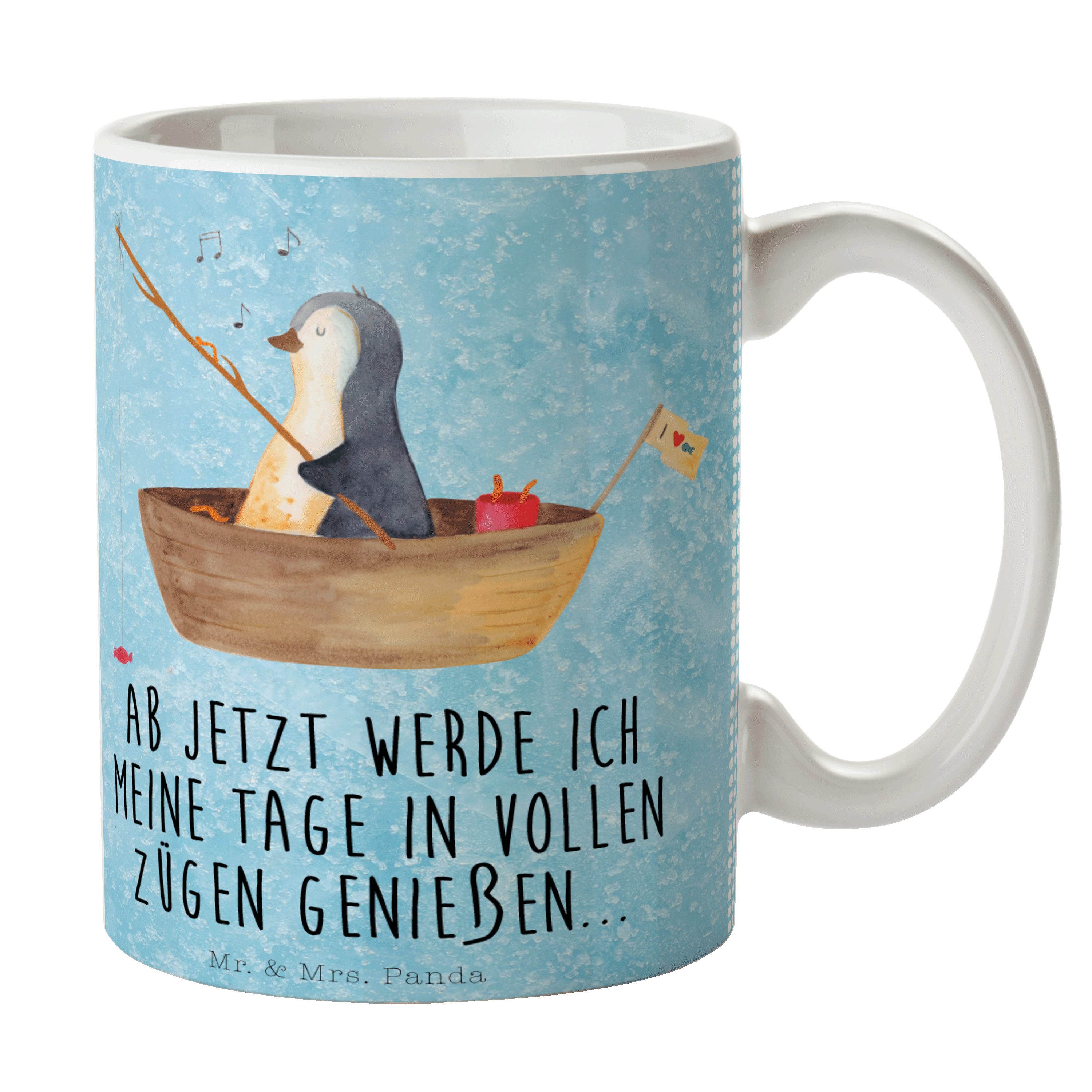 Mr. & Mrs. Panda Tasse Pinguin Angelboot - Eisblau - Geschenk, Kaffeebecher, Trennung, Neuan, Keramik