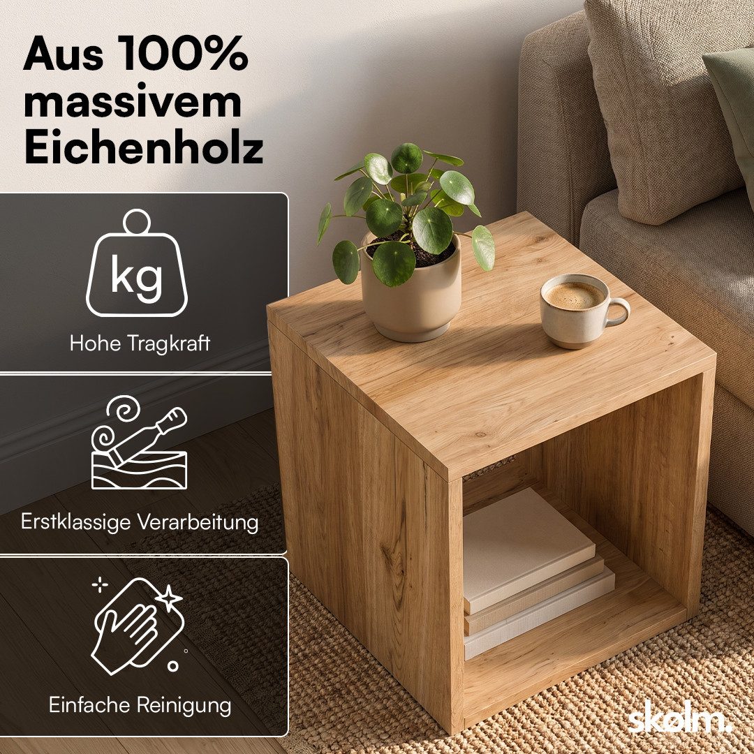 skølm Nachttisch Floki aus Eiche Massivholz (1-St), Nachtschrank offen, 40x40x40 cm – Bild 2 von 5