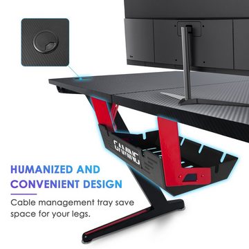 AUFUN Gamingtisch Computertisch Elite Gamer-Schreibtisch Z-Form Tisch (120/140cm), Schreibtisch mit RGB-Led Beleuchtung, Kopfhörerhaken, Getränkehalter