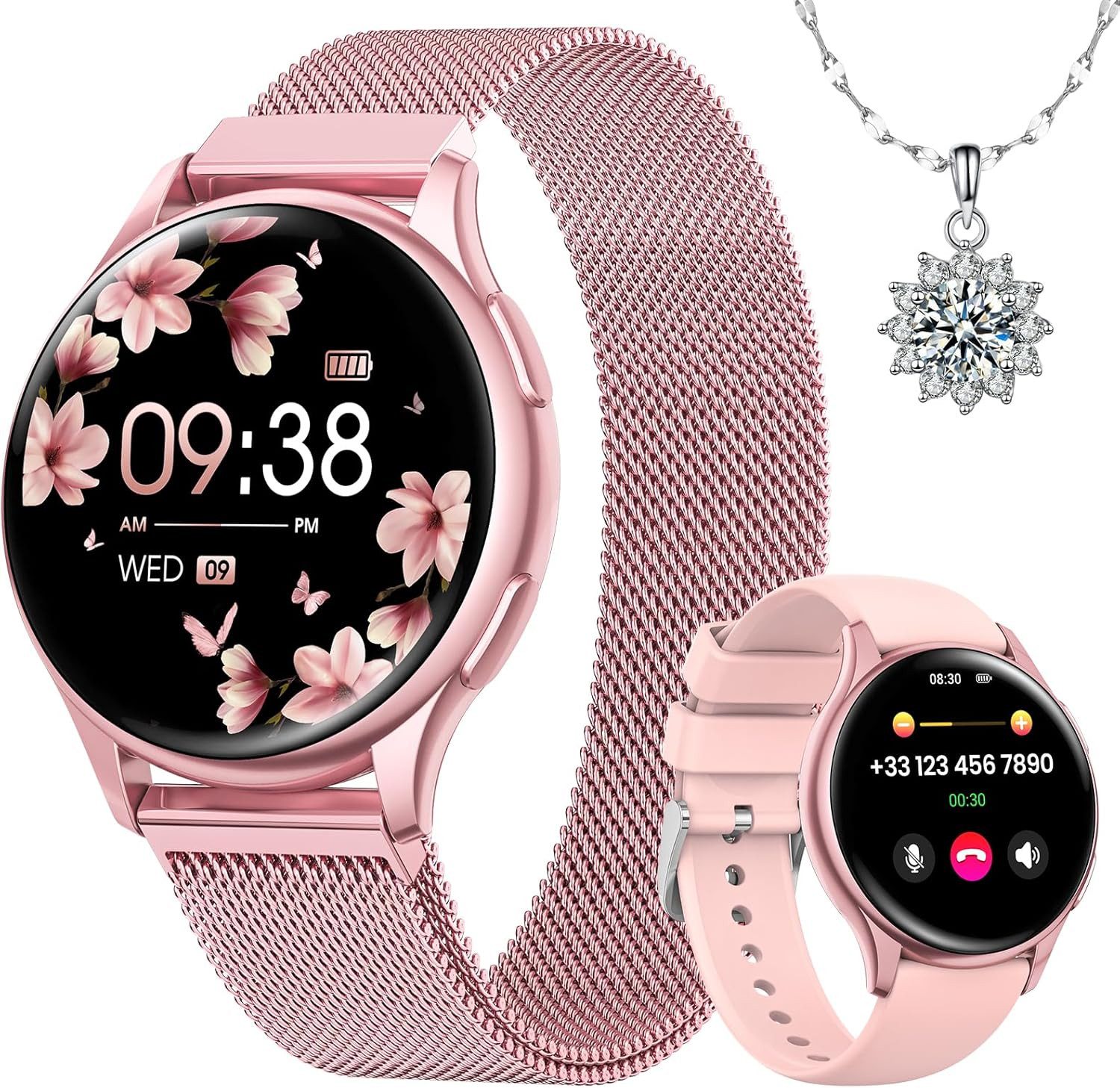Damen's Telefonfunktion IP68 wasserdicht Fitness Tracker Smartwatch