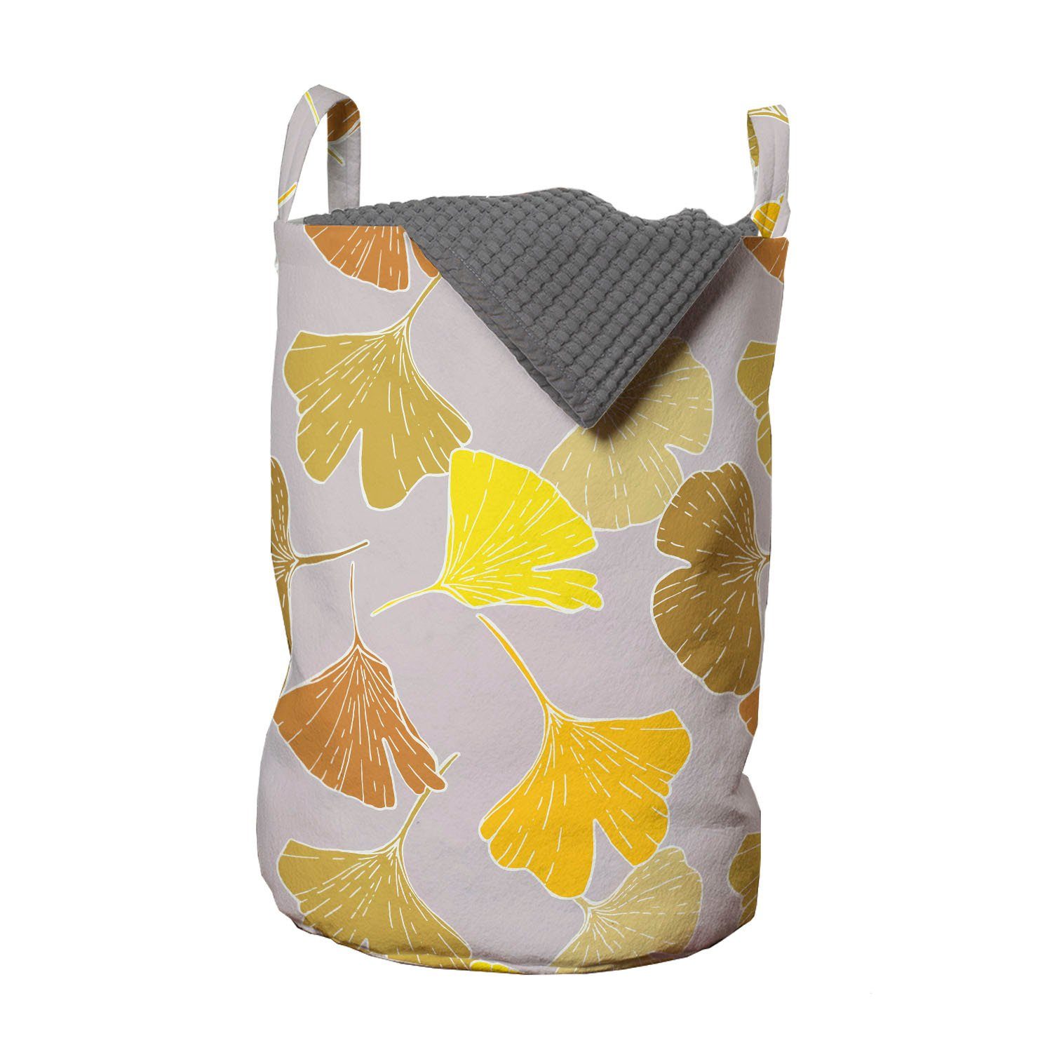 Abakuhaus Wäschesäckchen Wäschekorb mit Griffen Kordelzugverschluss für Waschsalons, Blätter Von Hand gezeichnet Ginkgo Laub