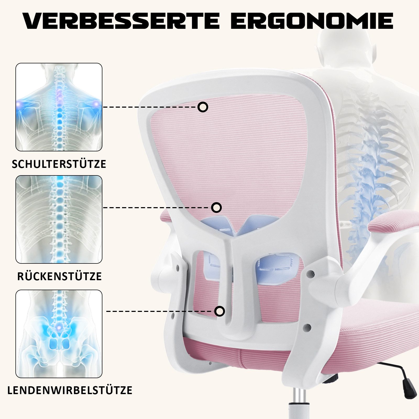 Durrafy Bürostuhl Ergonomischer Bürostuhl,Schreibtischstuhl mit klappbaren günstig online kaufen