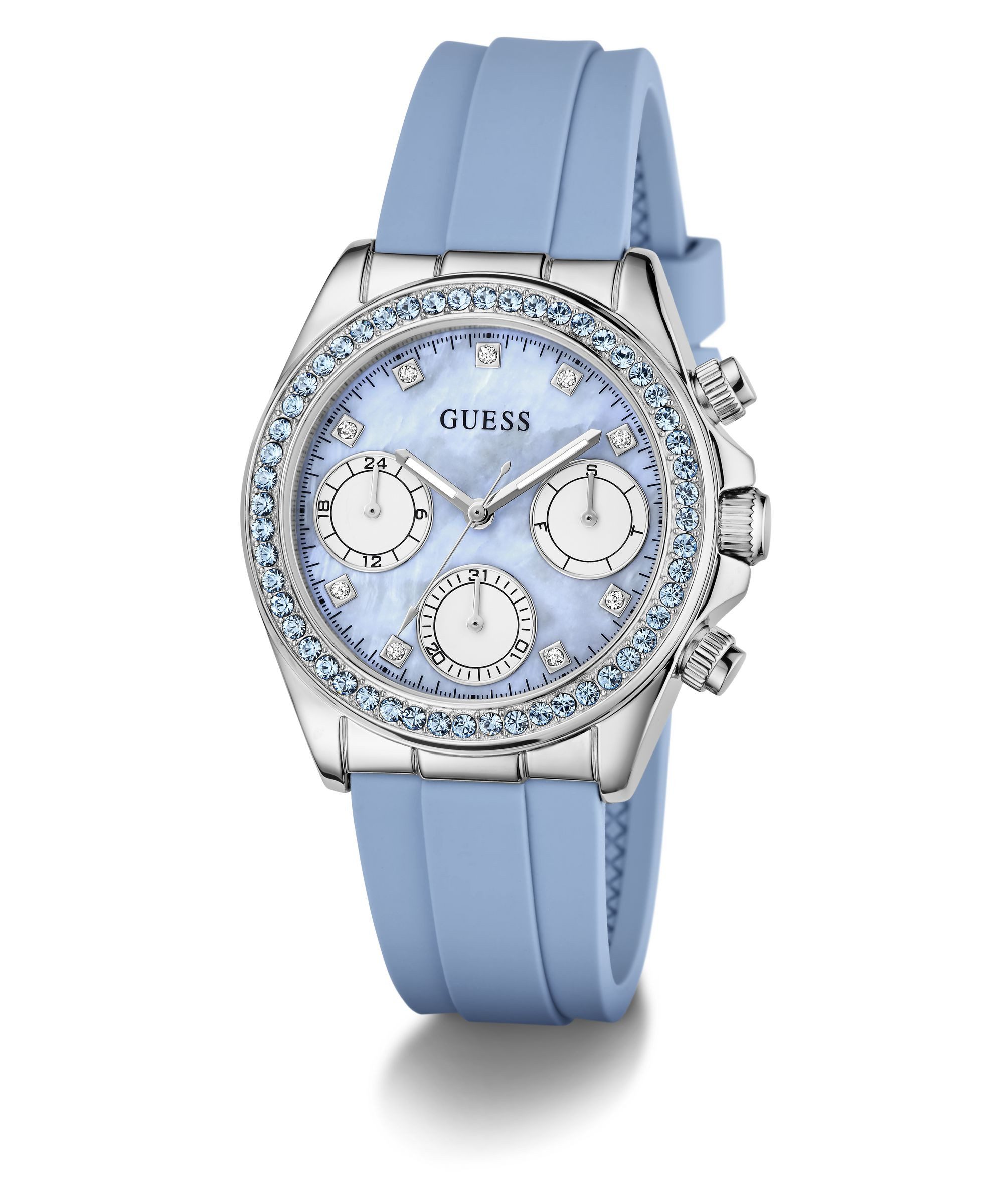 Guess Multifunktionsuhr VICTORIA GW1038L1, Quarzuhr, Armbanduhr, Damenuhr, Silikonarmband, analog, Wochentag, Tag