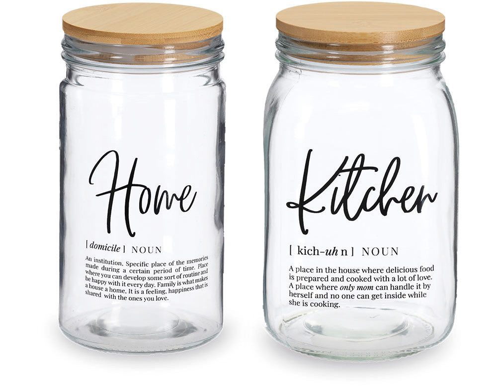 Zeller Present Vorratsglas HOME & KITCHEN, Bambus, Glas, (Set, 2-tlg., HOME - 1000 ml, Ø 10 x 19,5 cm / KITCHEN 1400 ml, Ø 11,4 x 19 cm), luftdicht verschließbar