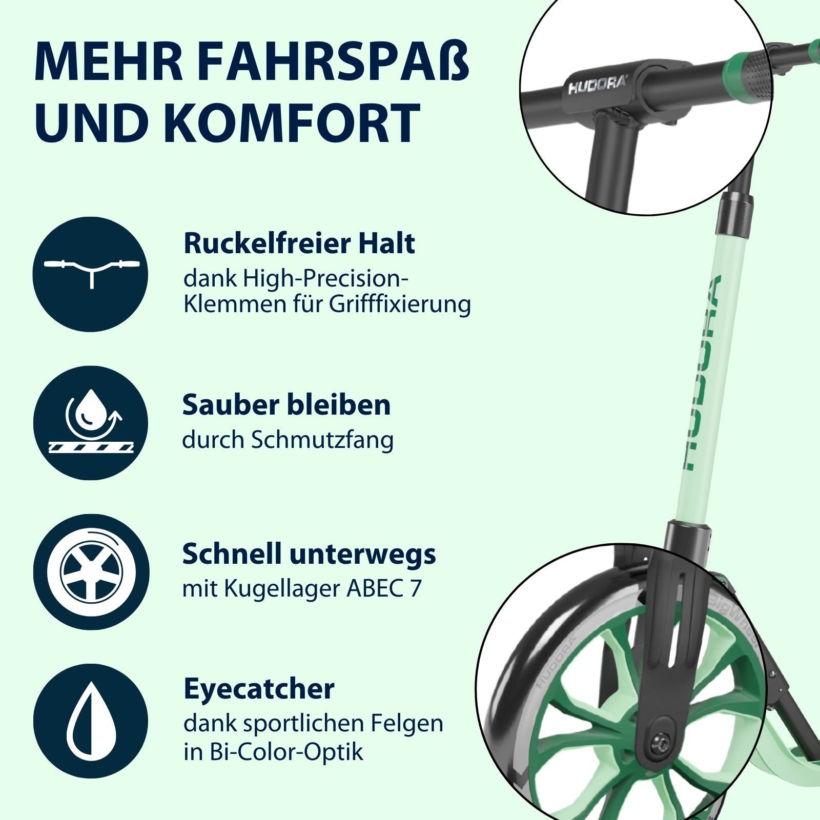 Hudora Cityroller BigWheel® 205 Advanced, Tretroller, (max. 100kg), einklappbarer, höhenverstellbarer Kick-Scooter