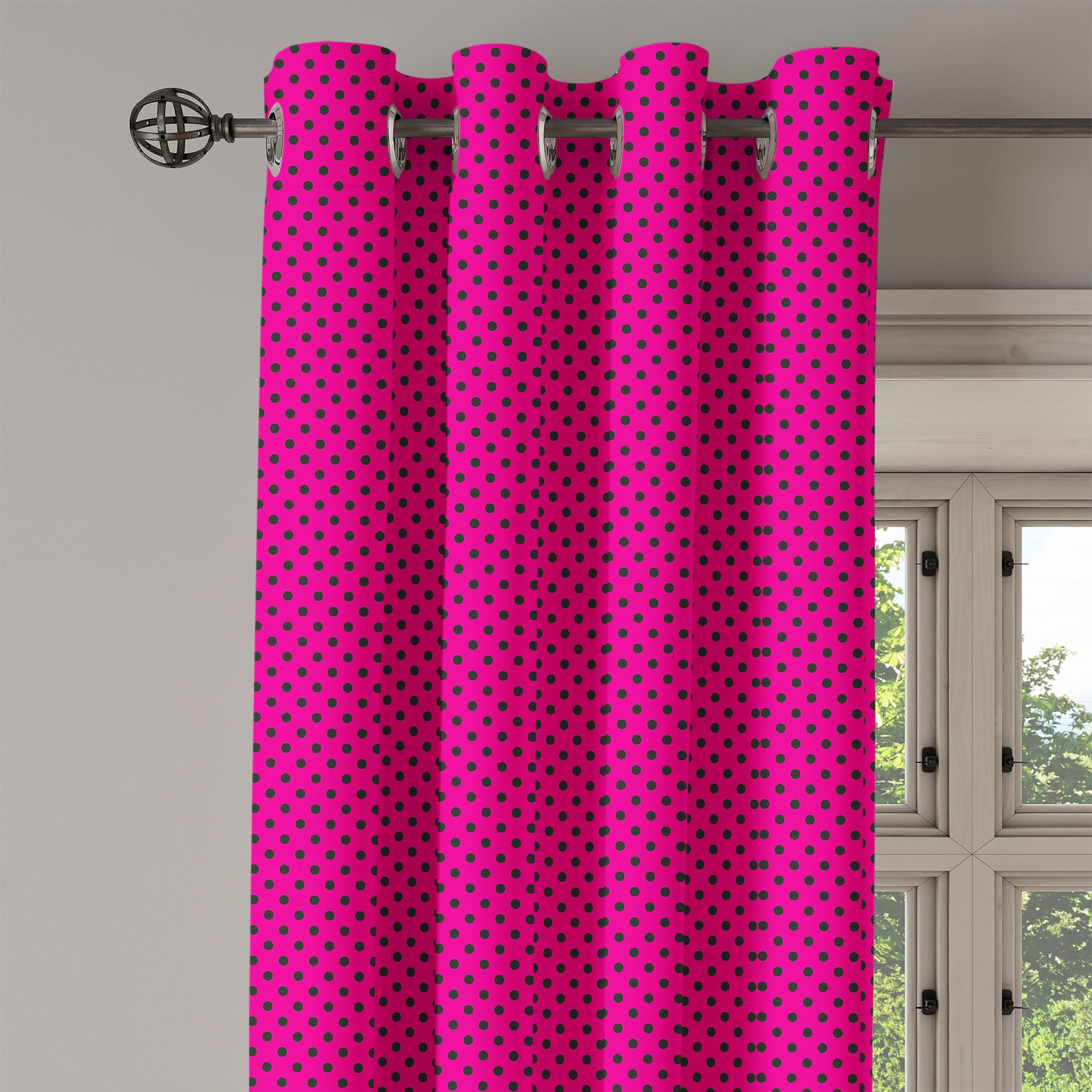 Gardine Dekorative 2-Panel-Fenstervorhänge für Pop-Art Schlafzimmer Abakuhaus, inspiriert Hot Wohnzimmer, Dots Pink