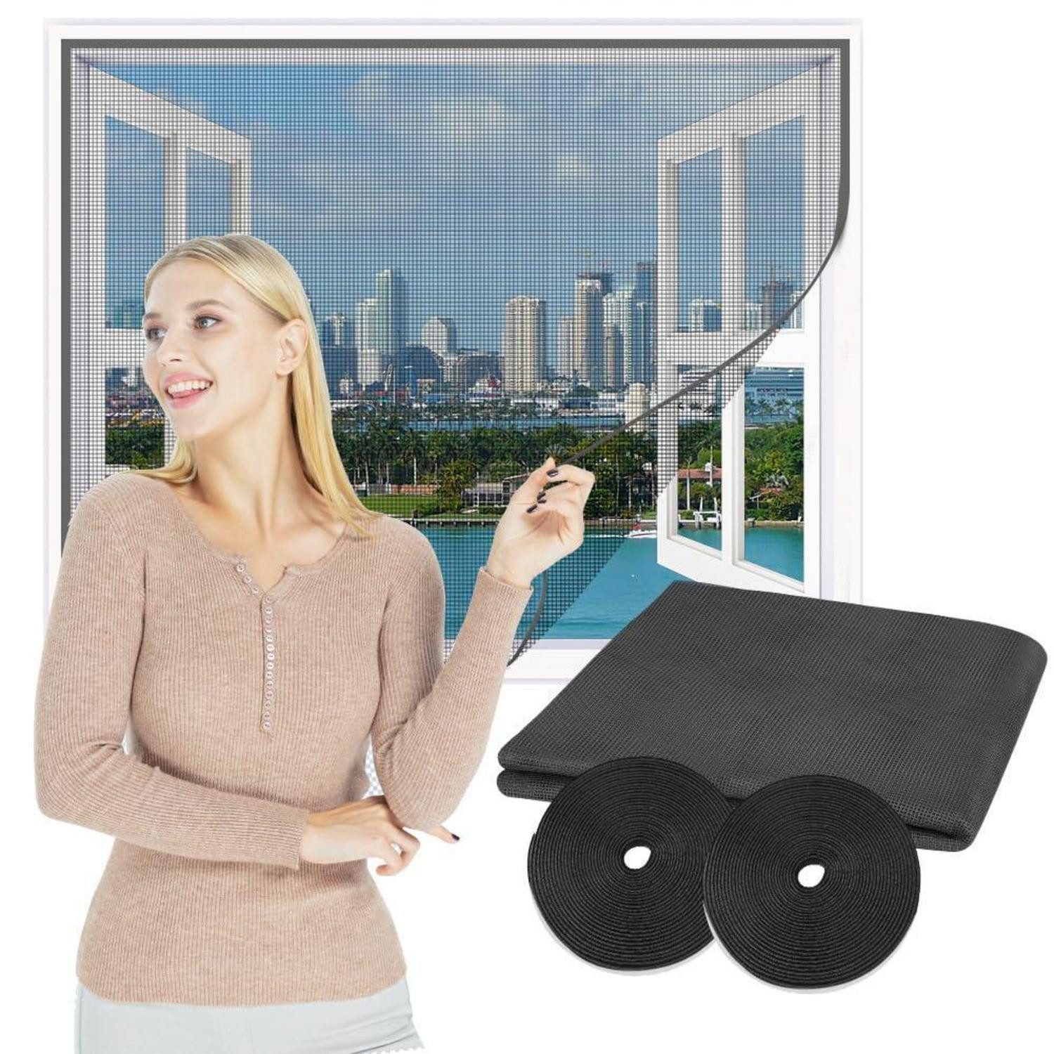 LuxusKollektion Insektenschutz-Fensterrahmen Fliegengitter Fenster Fiberglas Klettverschluss 250 x 200 cm Grau