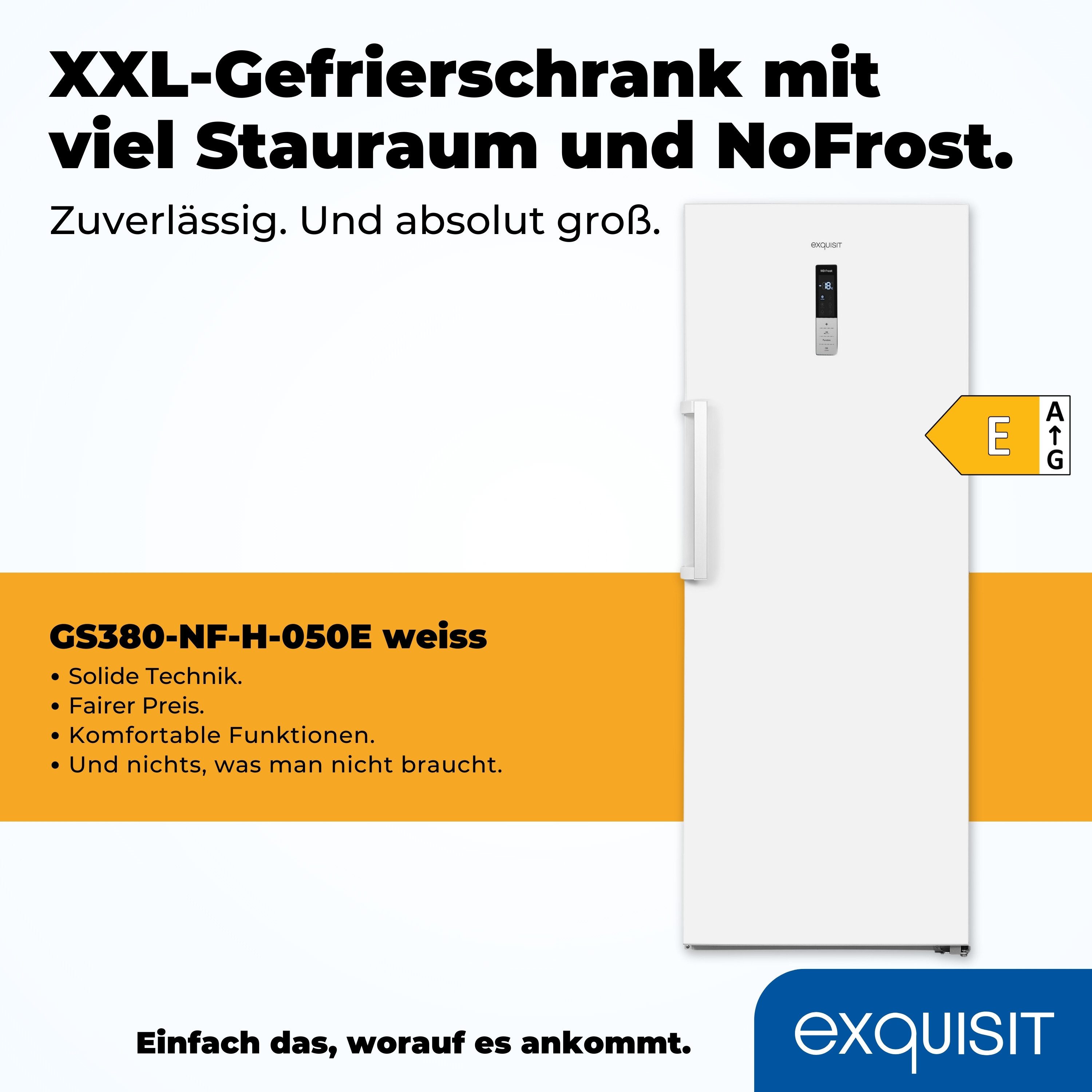 exquisit Gefrierschrank GS380-NF-H-050E weiss, 185,5 cm hoch, 71 cm breit, 380 L Gefrierschrank: No-Frost, 4-Sterne & flexibel mit LED-Licht
