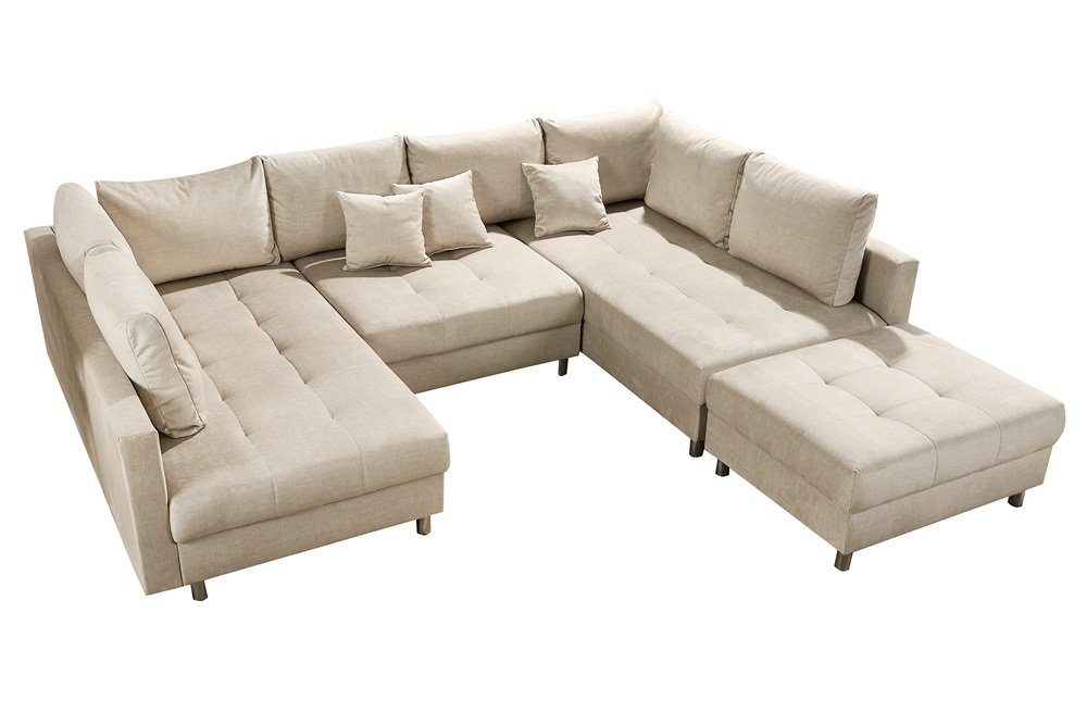 riess-ambiente Wohnlandschaft KENT 305cm champagner beige - Vogue Velours Samt, Metall, Federkern, Einzelartikel 1 Teile, XXL Couch in U-Form inkl. Hocker & Kissen - ideal für große Wohnzimmer