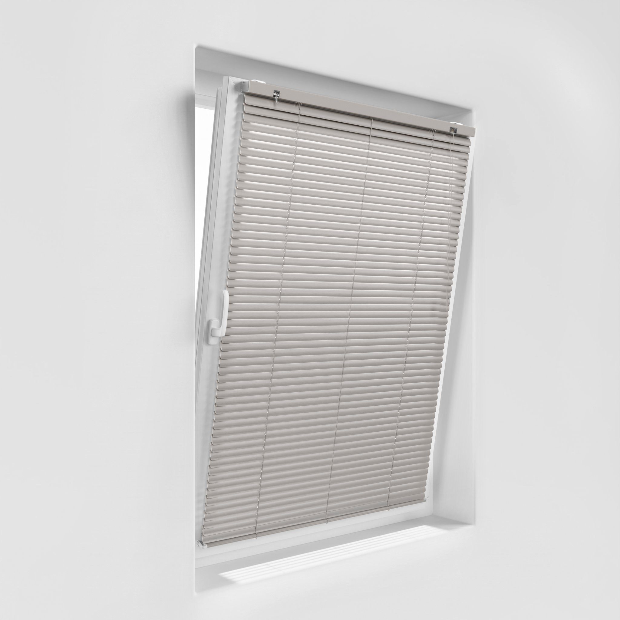 Victoria M. Jalousie Aluminium Jalousie, 40 x 130 cm, grau-beige matt, mit Bohrenohne Bohren, freihängend, Sicht- Licht- und Blendschutz, inkl. Klemmclips
