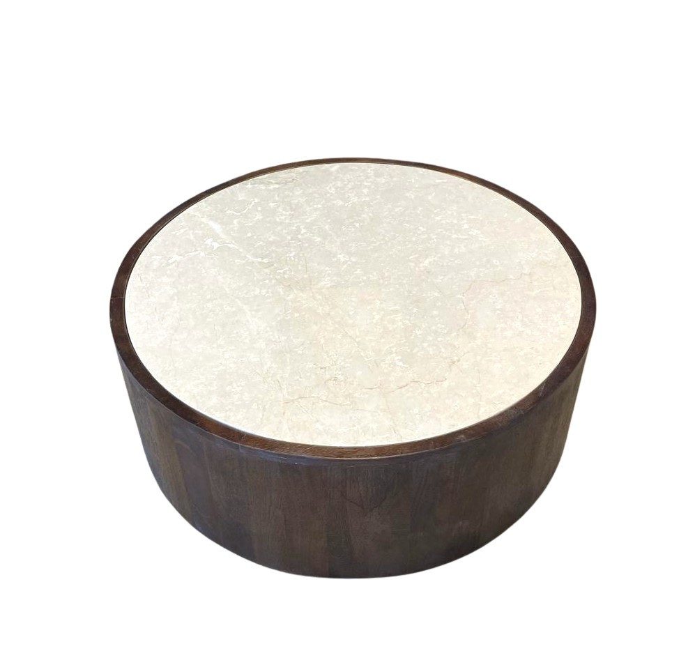 Maison ESTO Couchtisch Florenz rund Ø 79 cm aus Mangholz und Marmor (kein Set - 1 Couchtisch), Tischplatte aus Marmor