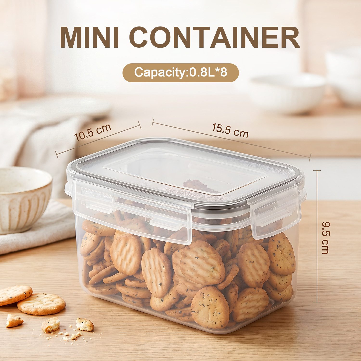 HEYHIPPO Vorratsdose 8er Set Vorratsdosen 800 ml – luftdicht, BPA-frei, spülmaschinenfest, (Spar-Set, Vorratsbehälter–luftdichter organizer, transparent, leicht zu reinigen), Aufbewahrungsboxen – mit Deckel & Etiketten, 15.5 x 10.5 x 9.5 cm