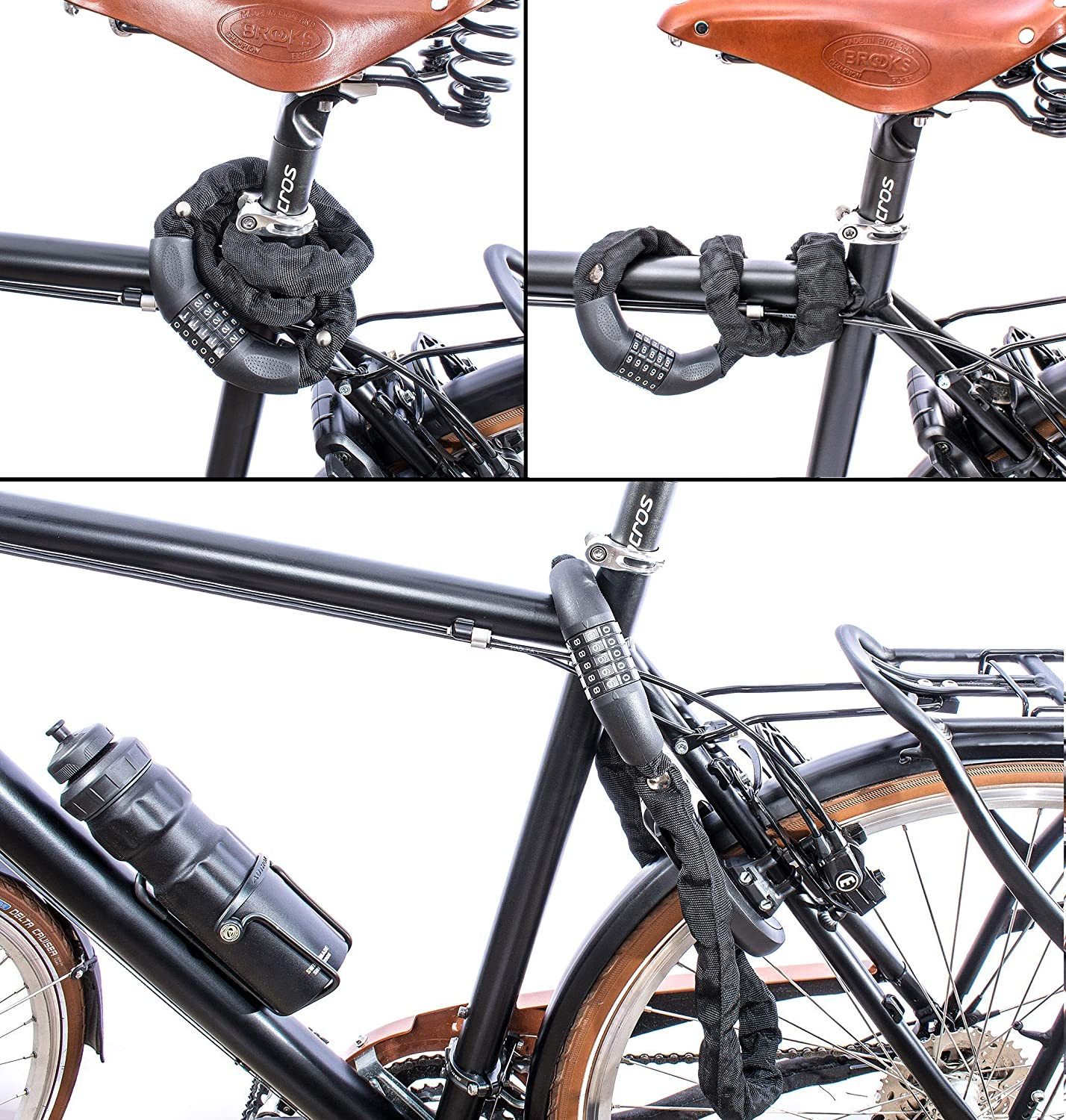 Wheels of Amsterdam Zahlenkettenschloss Fahrradschloss Sicherheitsstufe hoch, Kettenschloss 90cm gehärtet, gehärtete Stahlkettenglieder, legierter Stahl, mit Zahlencode