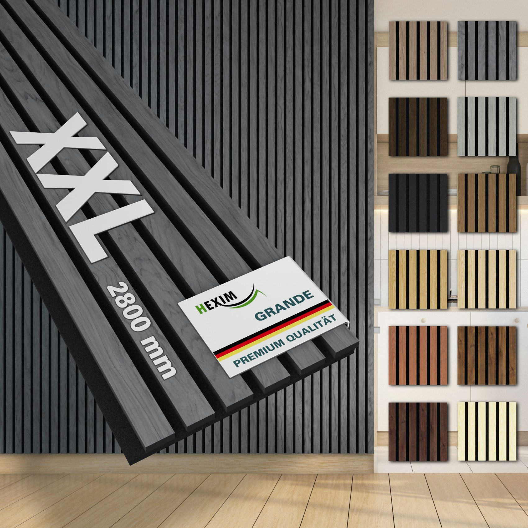 Hexim Wandpaneel, (Akustikpaneele 280x30cm Holz Grande - XXL Holzpaneele Pl günstig online kaufen