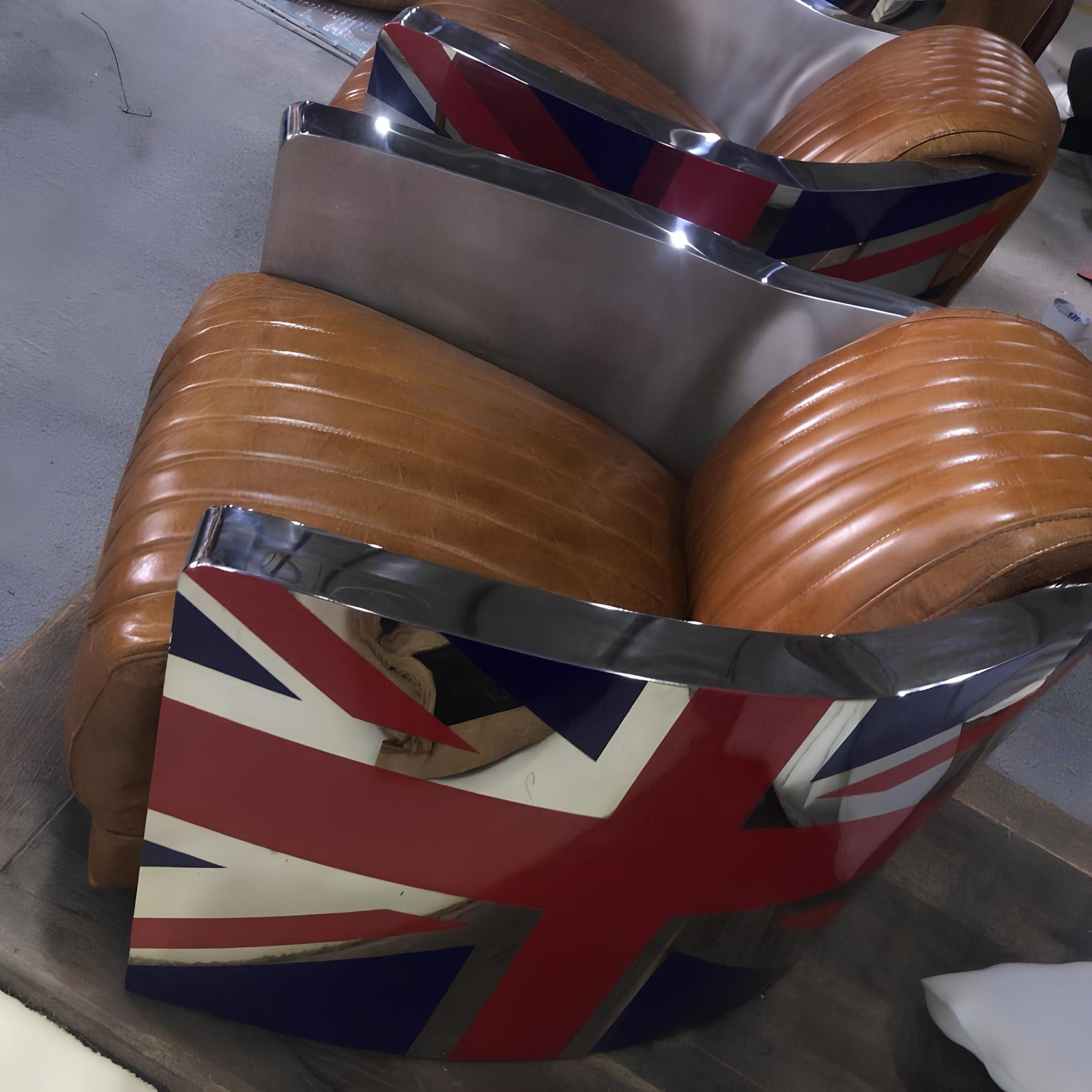 JVmoebel Кресла Vintage Echtleder Кресла im Rocket Union Jack Design, Made in Europa