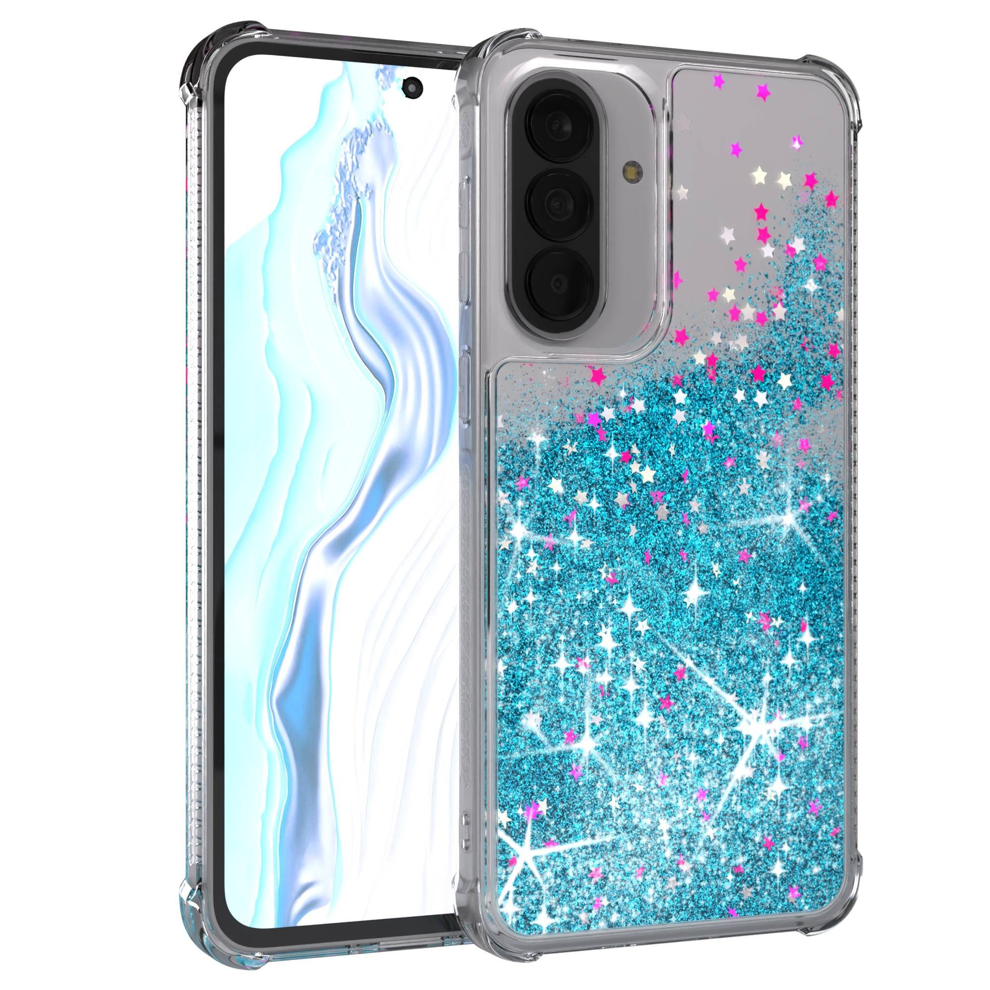 EAZY CASE Handyhülle Liquid Glittery Case für Samsung Galaxy A37 6,7 Zoll, Gloss Slimcover Girly Backcover Bling Phone Case kratzfeste Cover Blau