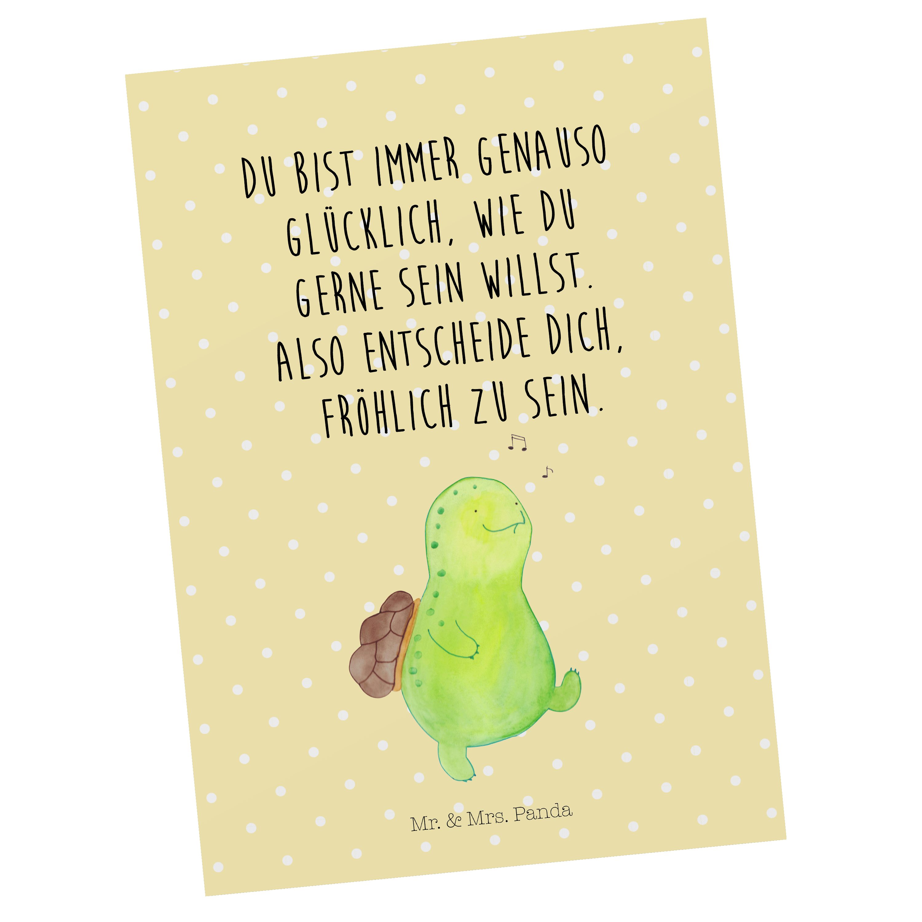Mr. & Mrs. Panda Postkarte Schildkröte pfeift Gelb Pastell Geschenk