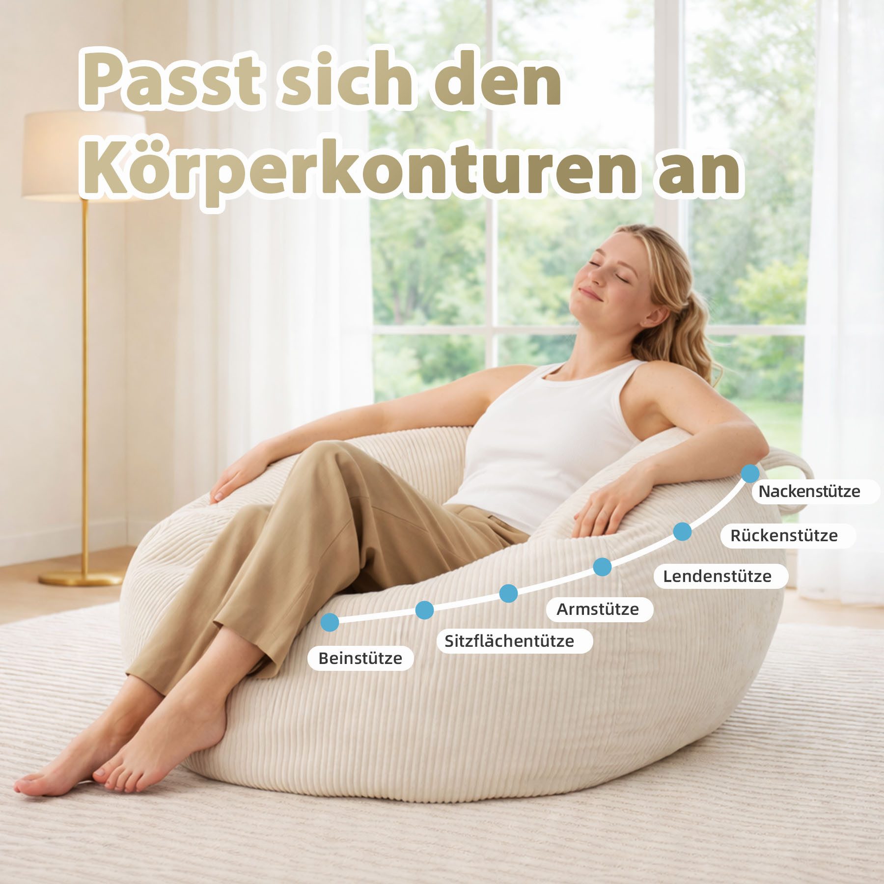 HomeMiYN Sitzsack Rund Sitzsack XXL aus Cord weiches Sofa für Wohnzimmer – Bild 2 von 5