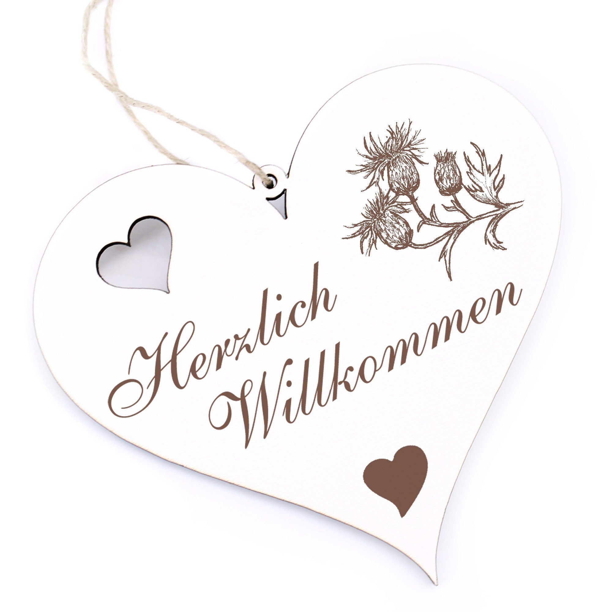 Dekolando Hängedekoration Herzlich Willkommen - Ackerdistel - 13x12cm