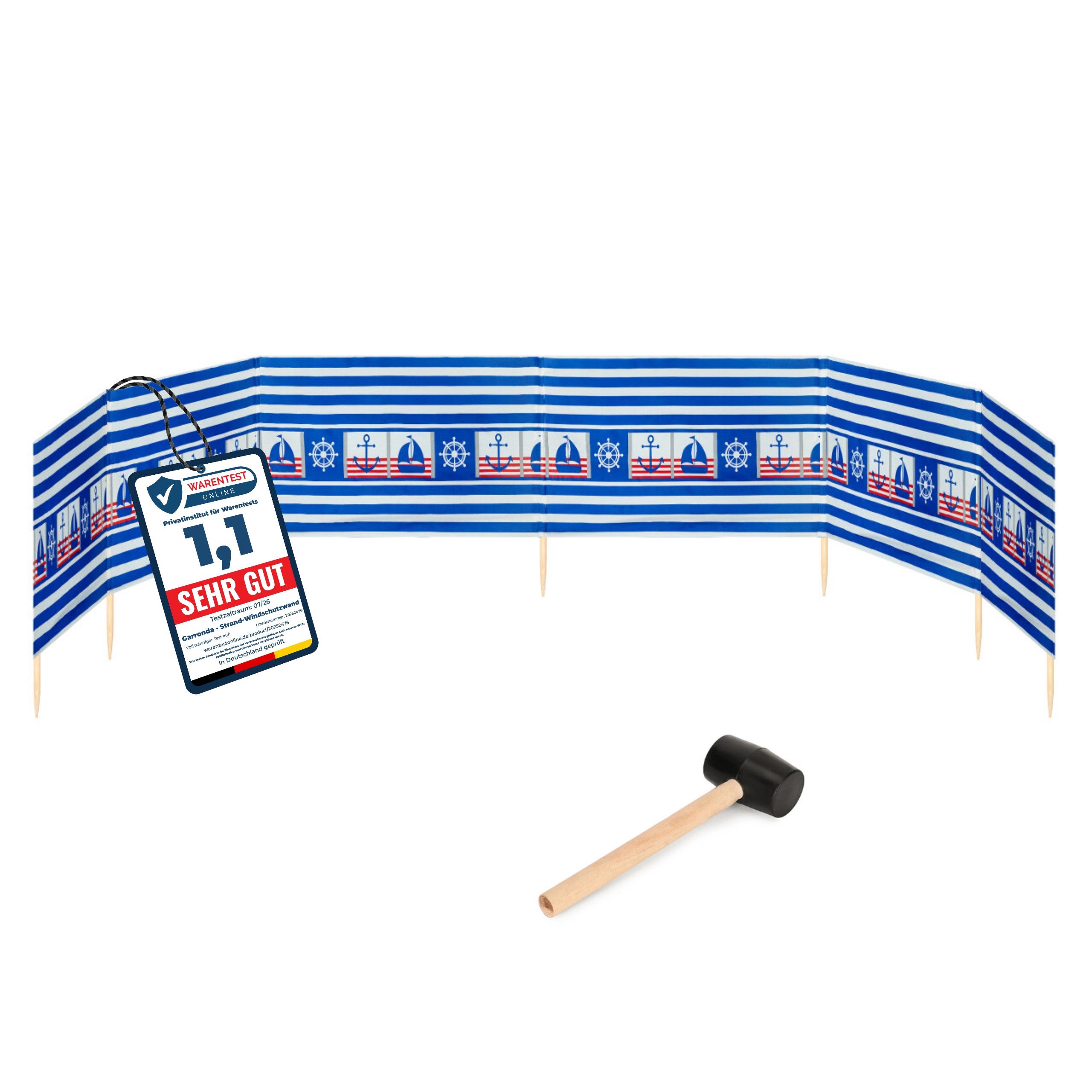 Garronda Windschutz Strand Sichtschutz 8m lang mit Gummihammer Garten Meer GAEX001, (mit Gummihammer)