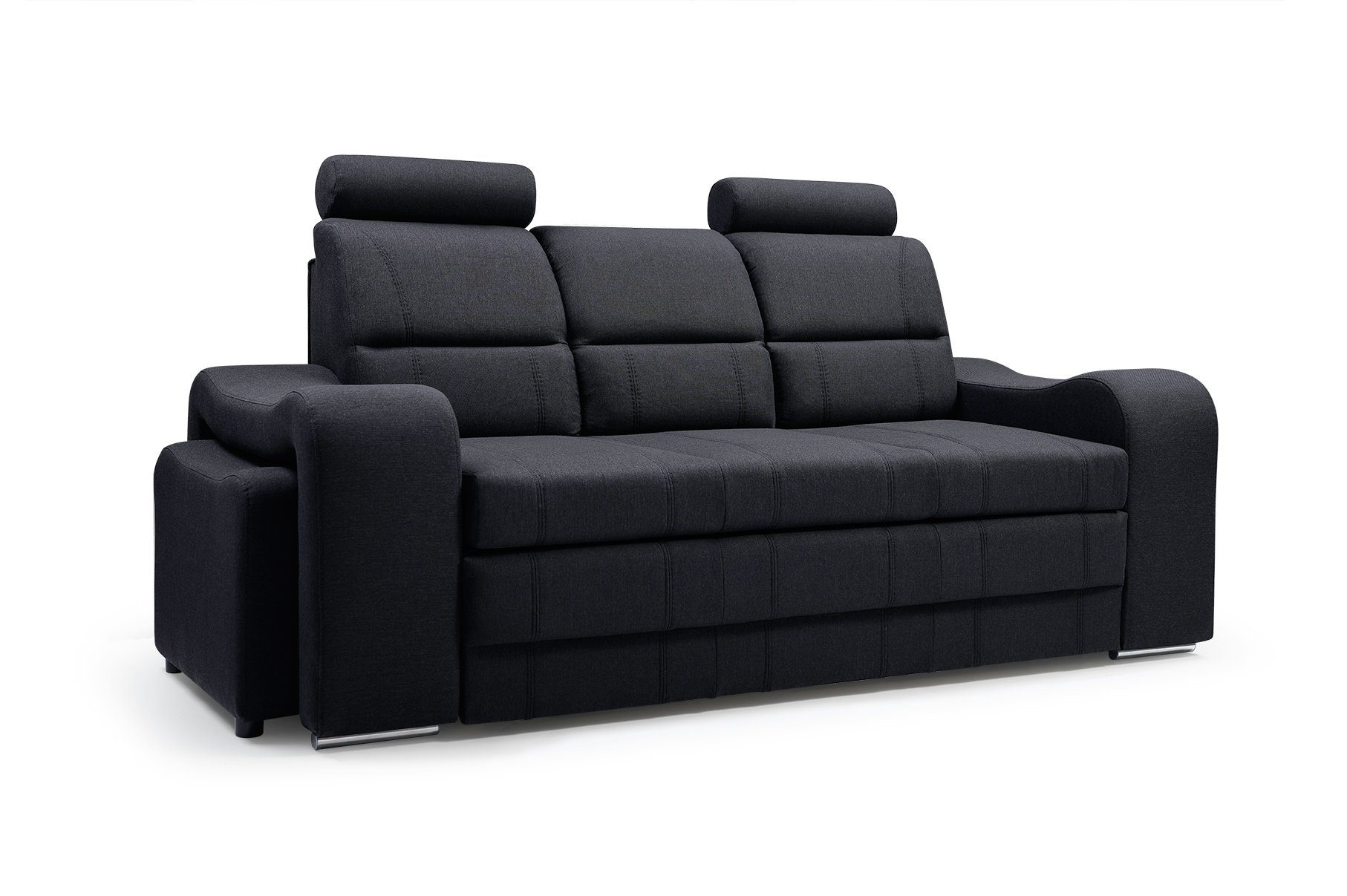 Siblo 3-Sitzer Funktionales Sofa Venus mit Hocker Schwarz