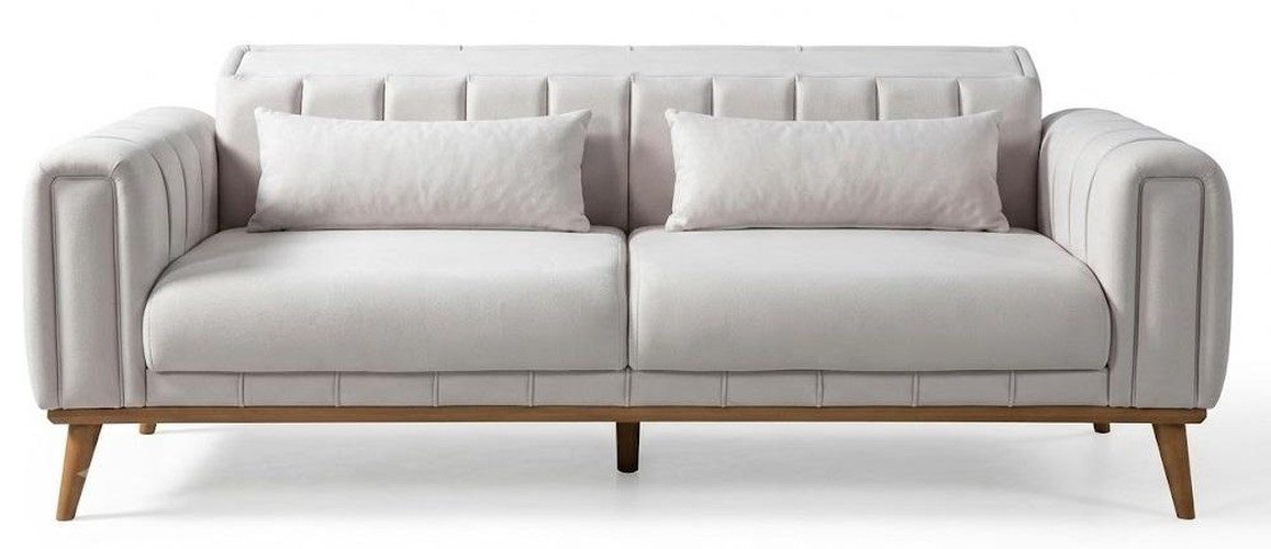 Xlmoebel 3-Sitzer Modernes Weißes 3-Sitzer Sofa Stoff Couch Wohnzimmer Holzbeine, 1 Teile