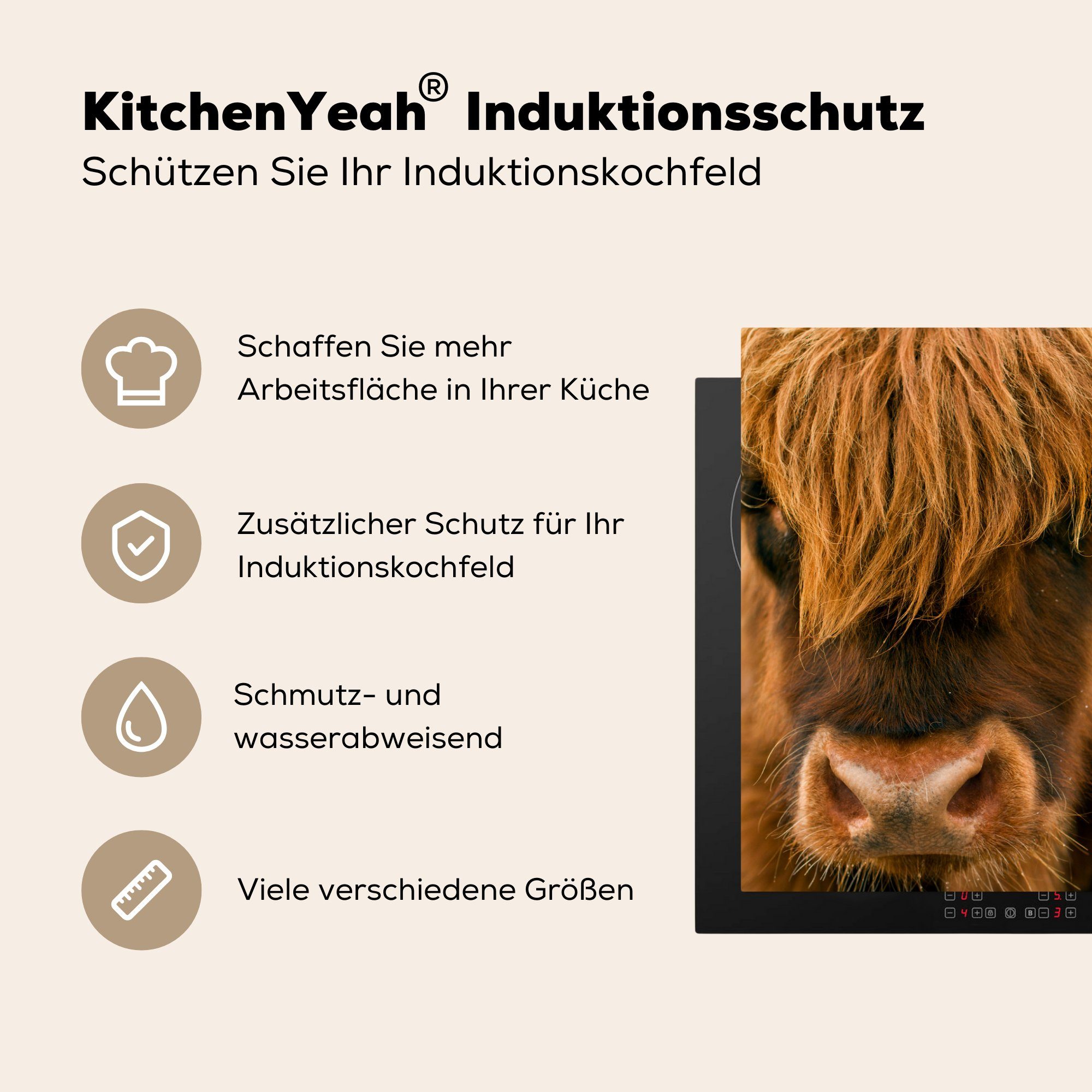 MuchoWow Herdblende-/Abdeckplatte für Orange küche, cm, (1 Ceranfeldabdeckung - Schutz Highlander Vinyl, - 81x52 tlg), die Schottischer Nase, Induktionskochfeld