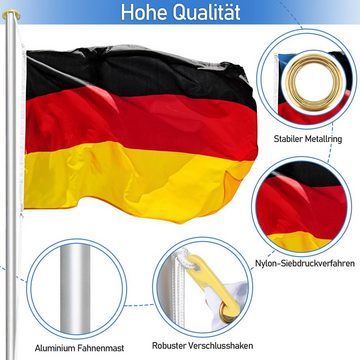 Randaco Fahne Fahnenmast, Fahne, Aluminium Flaggenmast, Deutschlandfahne 6,50m