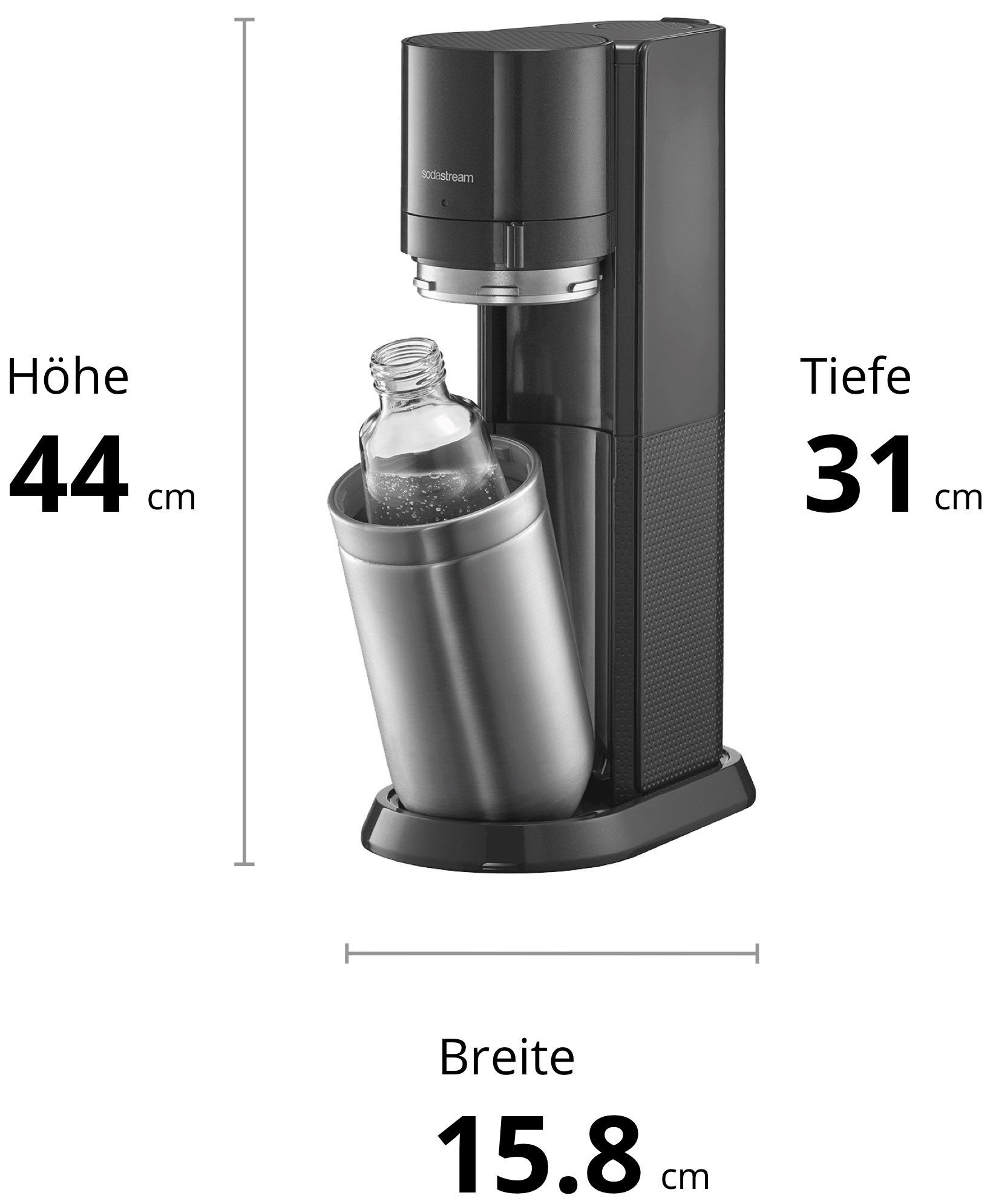 CO2-Zylinder, Kunststoff-Flasche 4-tlg), DUO, Glasflasche, 1L (Set, spülmaschinenfeste 1L weiß SodaStream Wassersprudler