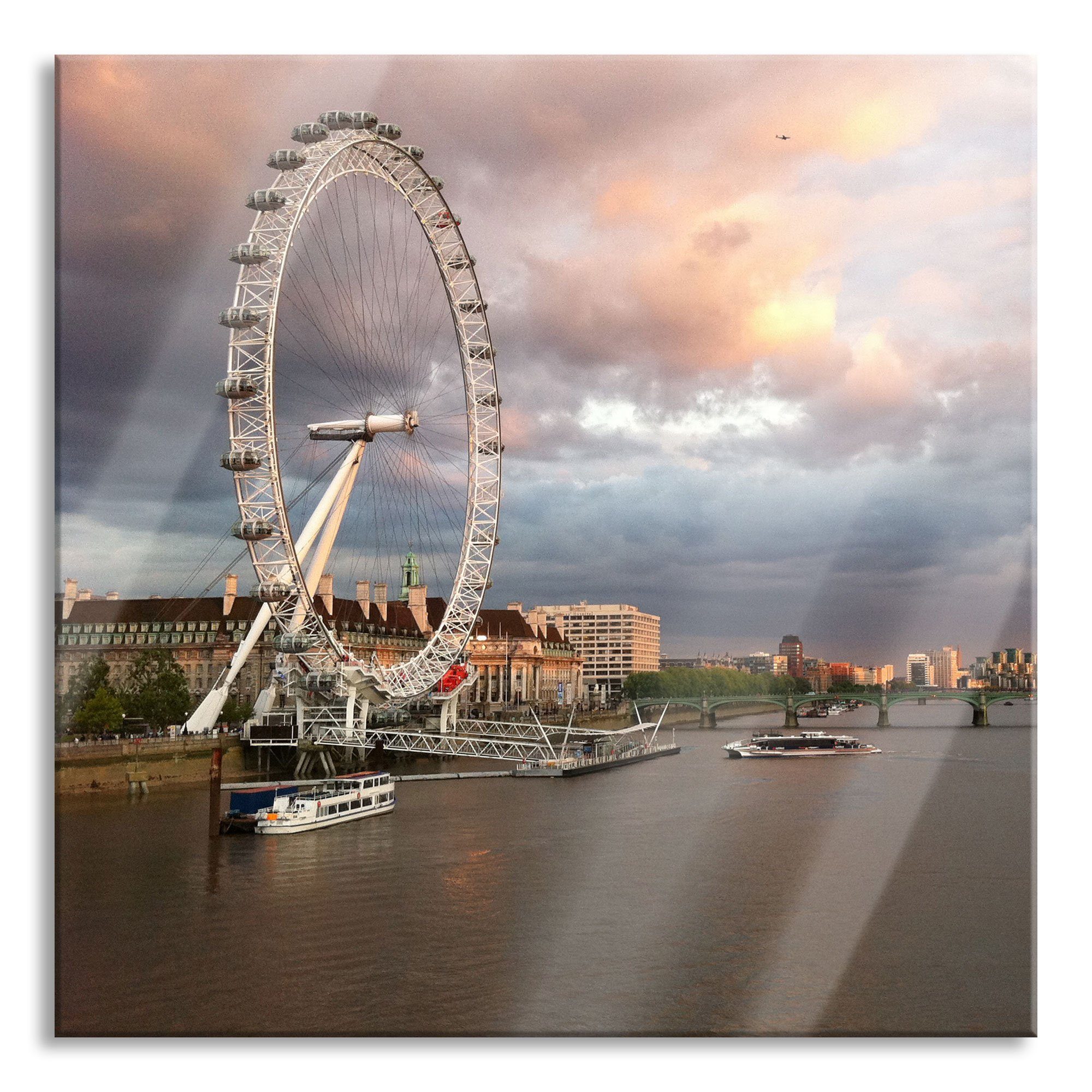 Pixxprint Glasbild Riesenrad London Eye, Riesenrad London Eye (1 St), Glasbild aus Echtglas, inkl. Aufhängungen und Abstandshalter