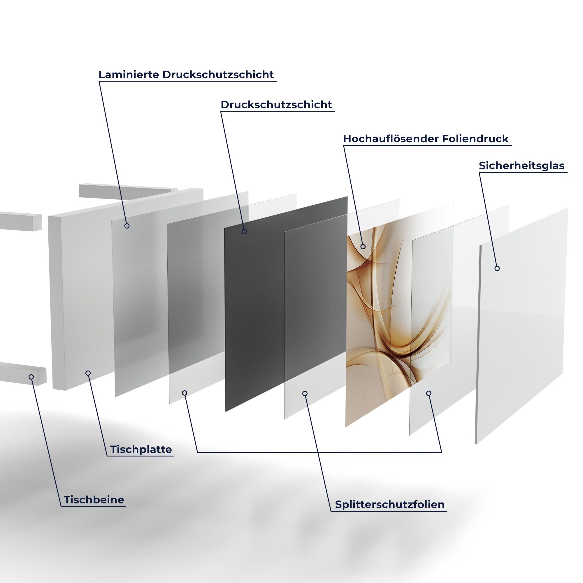 Couchtisch Glas Beistelltisch DEQORI Weiß 'Elegante Wellen', Glastisch modern Goldene