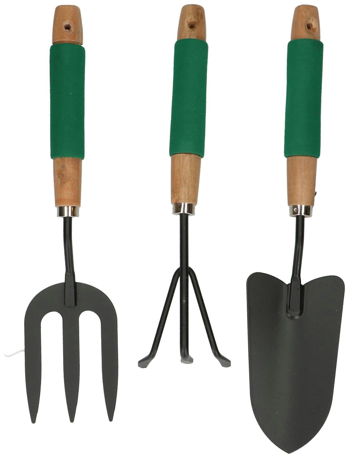 Warenhandel König Gartenpflege-Set Gartenwerkzeugset 3tlg. mit Pflanzschaufel, Grabegable und Handrechen, Antihaftmetall