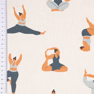 SCHÖNER LEBEN. Stoff Dekostoff Baumwolle Digitaldr. Body Positivity Yoga wollweiß blau 1,40, Digitaldruck
