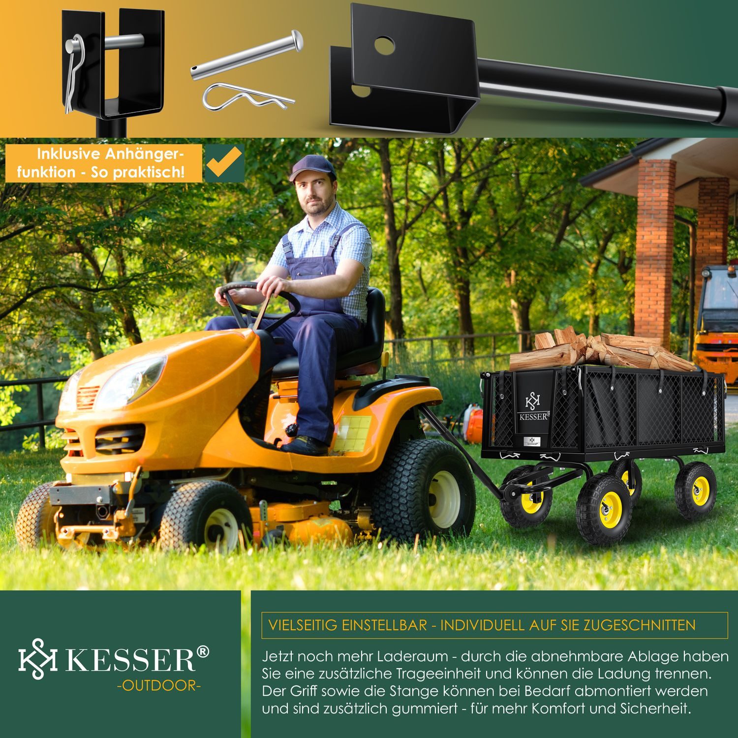 KESSER Garden Wagon, Handcart, Transport Wagon, 700kg Load Capacity, Garden Cart (Versatile Handcart, Includes Gloves + Shelf), Includes Removable Tarpaulin, Pneumatic Tires, Equipment Cart