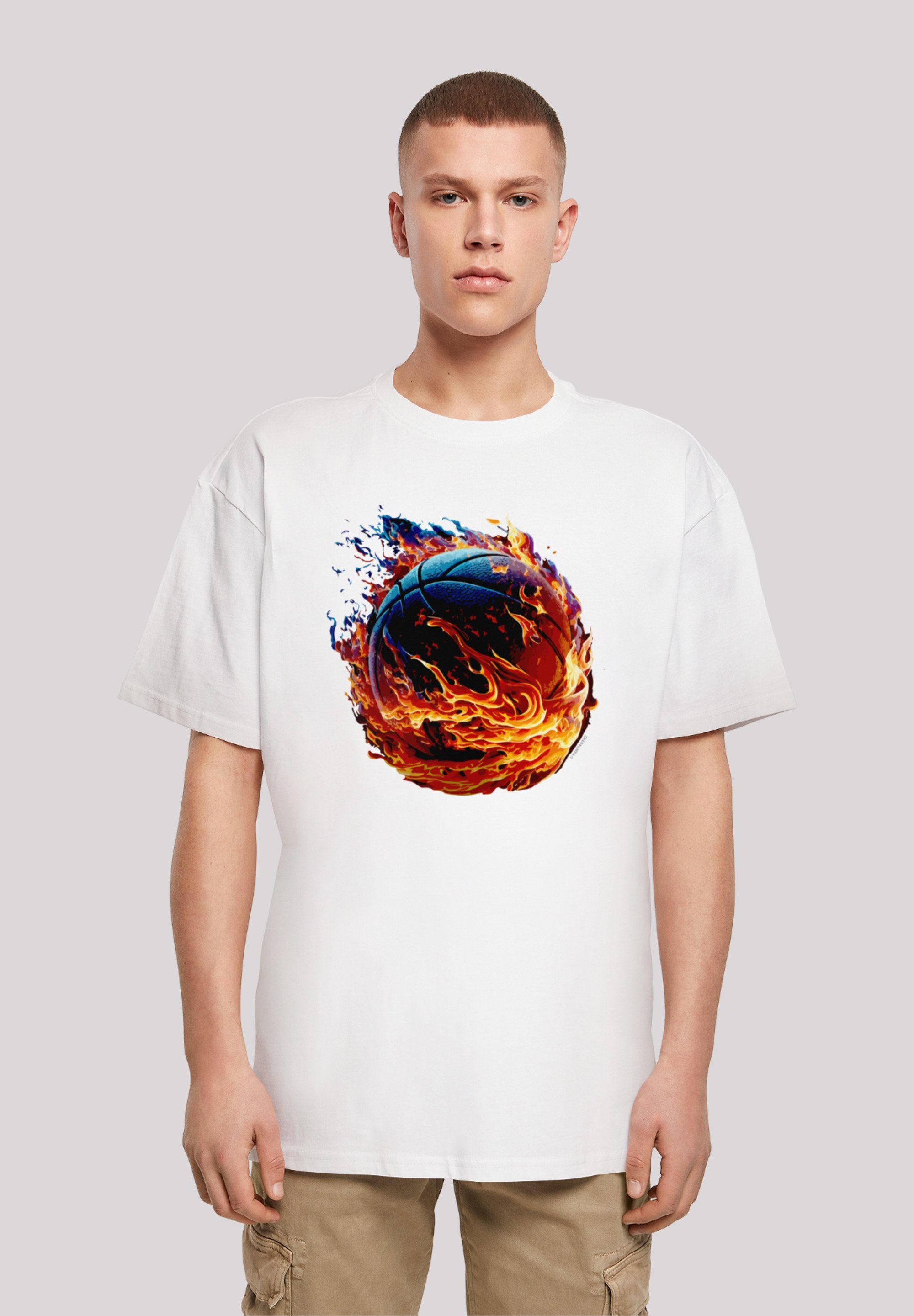 F4NT4STIC T-Shirt Basketball On Fire Sport OVERSIZE TEE Print weiß