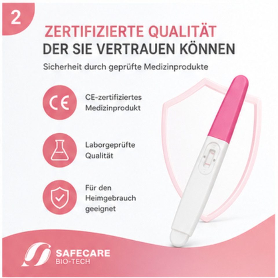 Safecare Bio-Tech Schwangerschaftstest Frühtest 25 miu/ml Ultra Empfindlich HCG Midstream Urin, 1 Messparameter, Testkasette, 10-tlg., Urinprobe, Schnelle Ergebnisanzeige, Qualitätstest, Zertifiziertes Marke