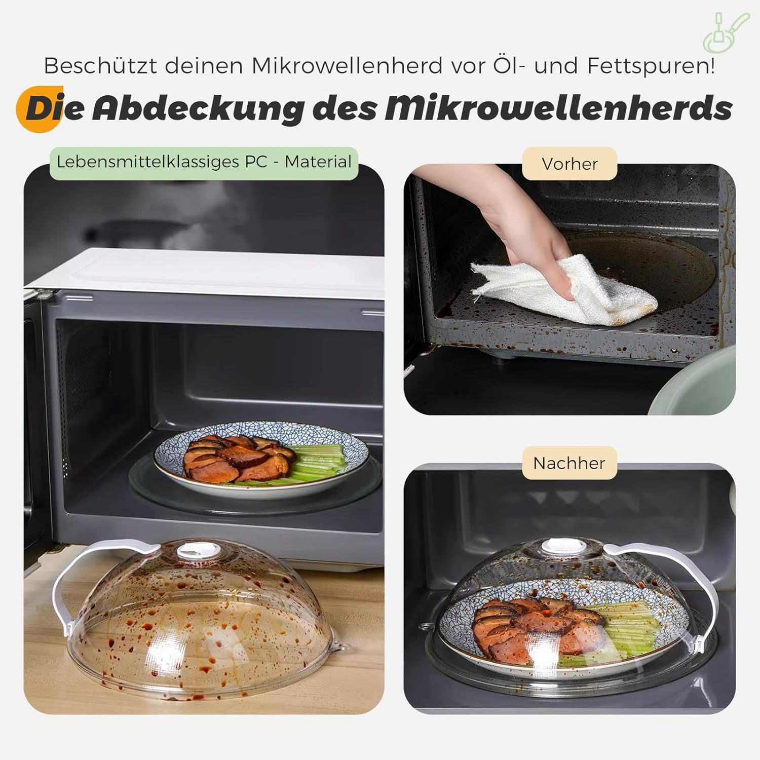 FELIXLEO Frischhaltedose Mikrowellenabdeckung BPA Frei 200°C Hitzebeständig Griff, (1-tlg) – Bild 2 von 5