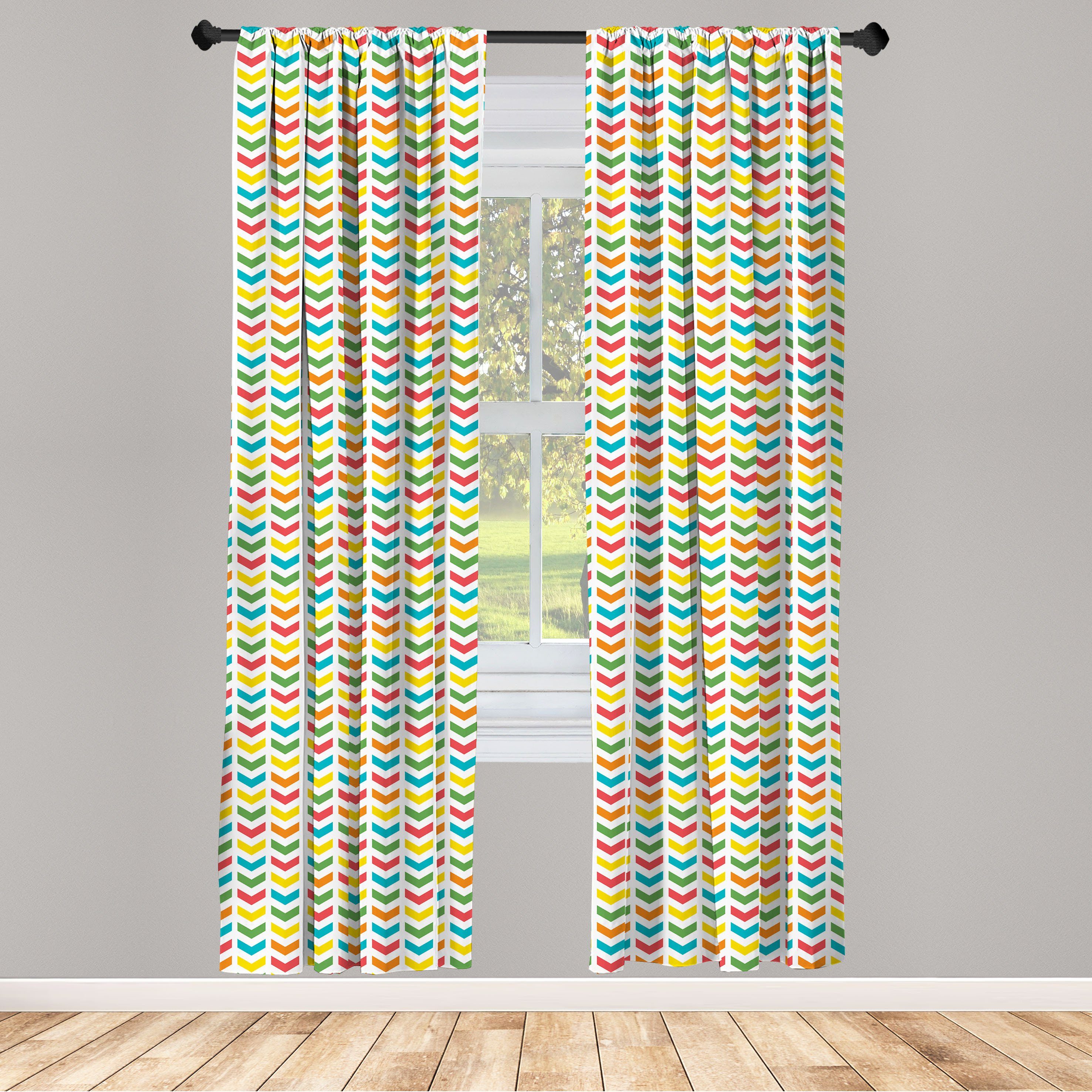 Gardine Vorhang für Wohnzimmer Schlafzimmer Dekor, Abakuhaus, Microfaser, Pfeil Bunte Repetitive Pfeile | Fertiggardinen