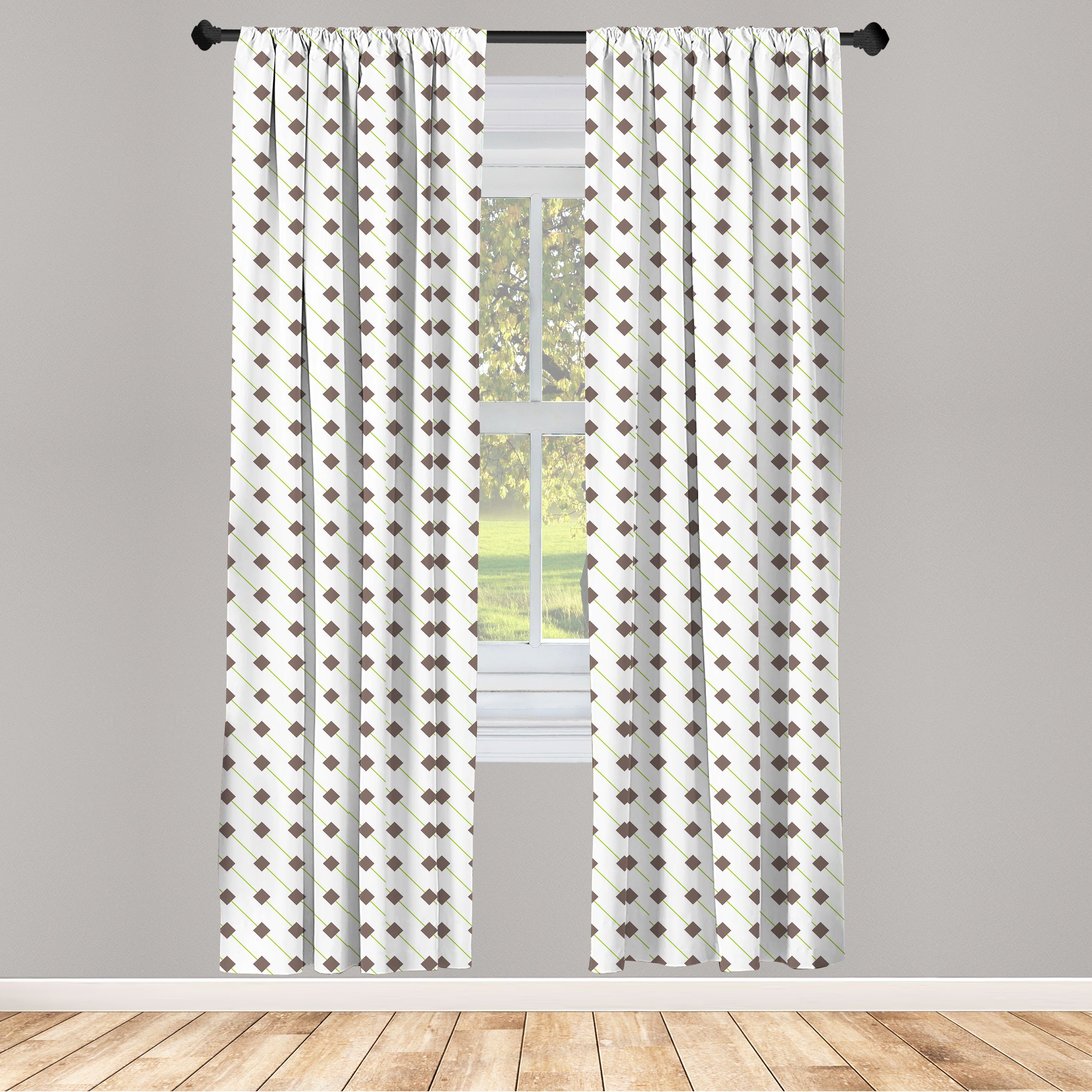 Gardine Vorhang für Wohnzimmer Schlafzimmer Dekor, Abakuhaus, Microfaser, Geometrisch Quadrate auf einem String | Fertiggardinen