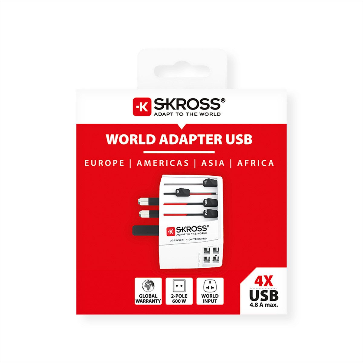 SKROSS MUV USB 4xA Universal Reiseadapter Stromadapter, Weltweit